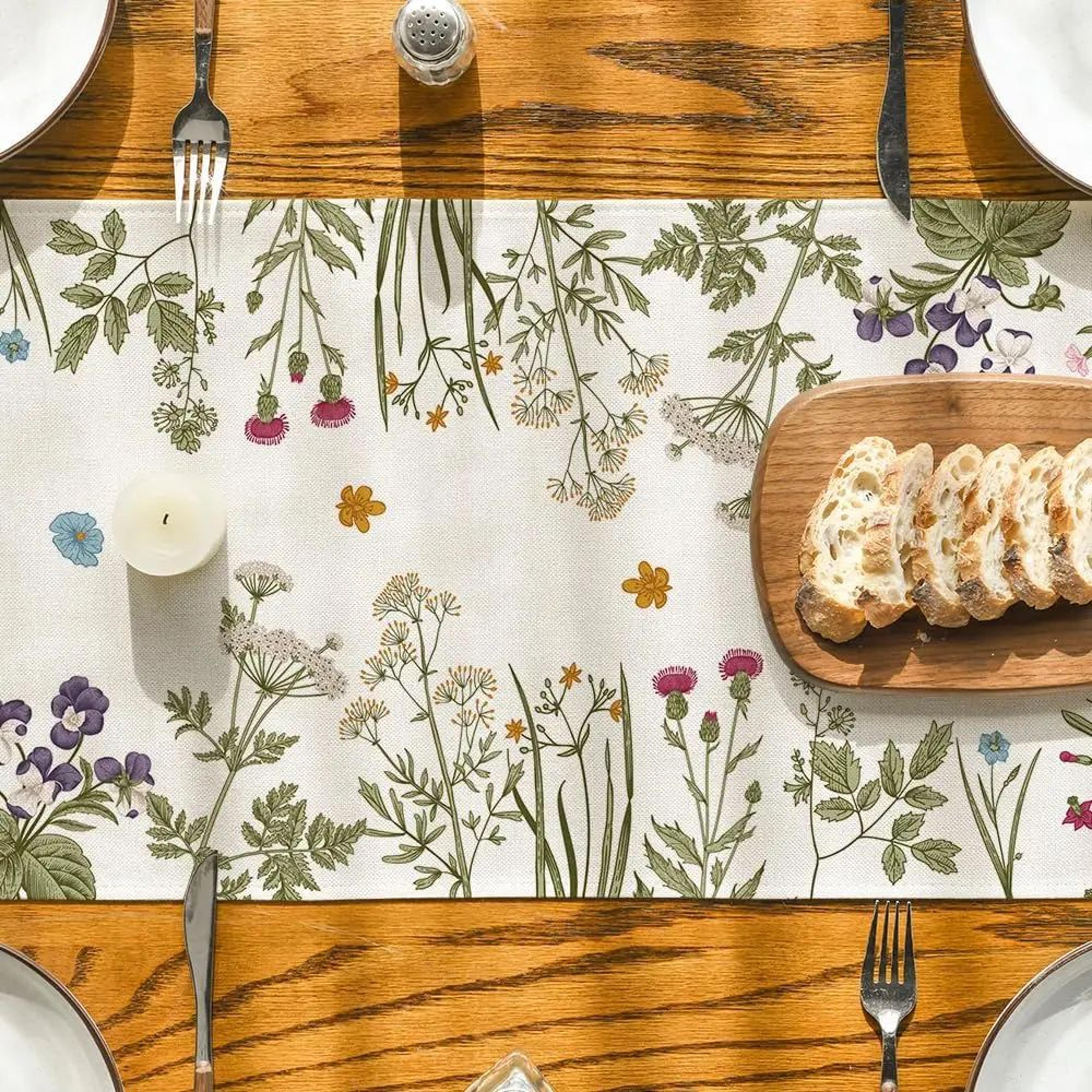 Spring Daisy Linen Table Runner For Dining Table  Floral Farmhouse Wedding Party Decor 2