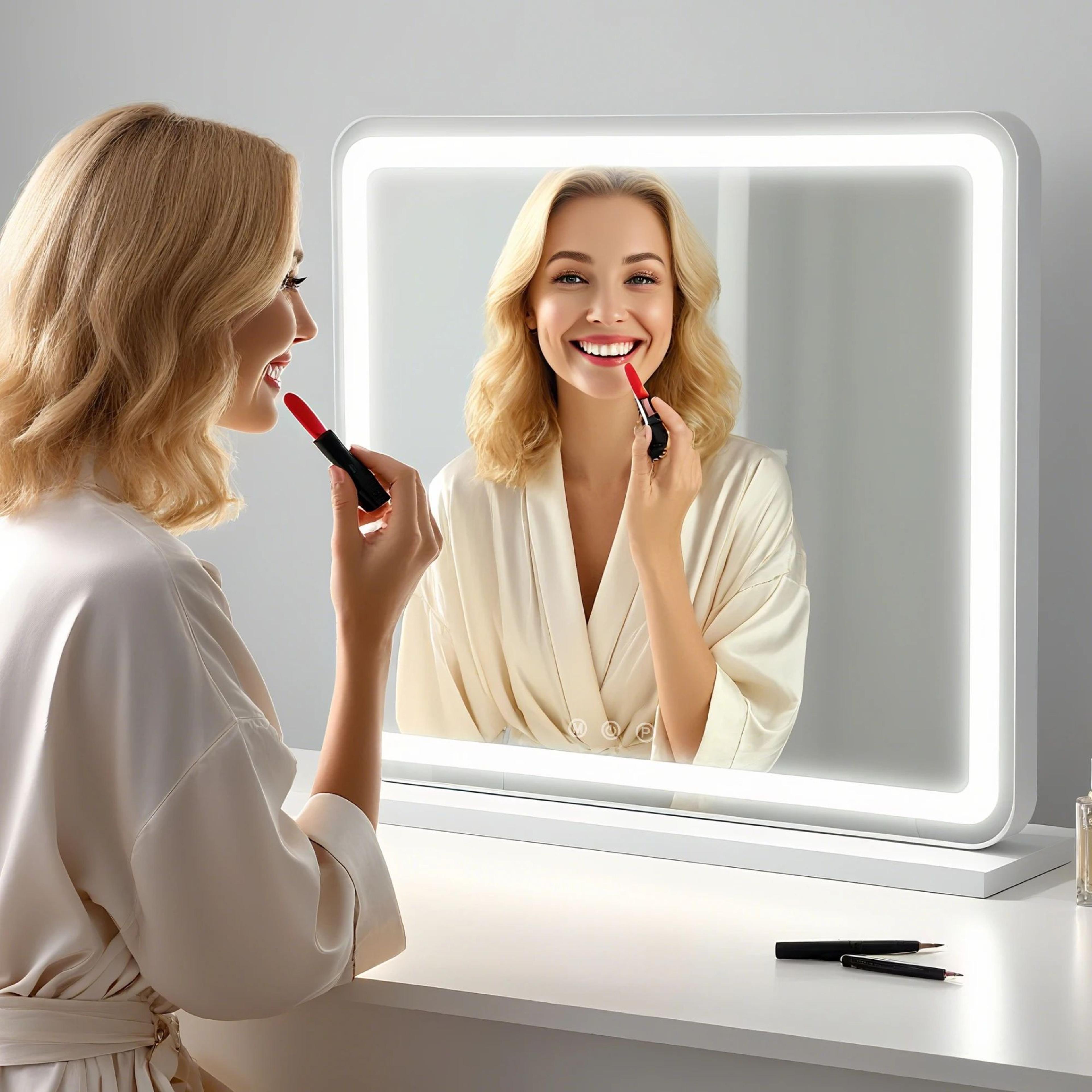 JHK LED Vanity Mirror With Lights  Dimmable 3 Color Modes Makeup Mirror With Memory Function  USB C 1
