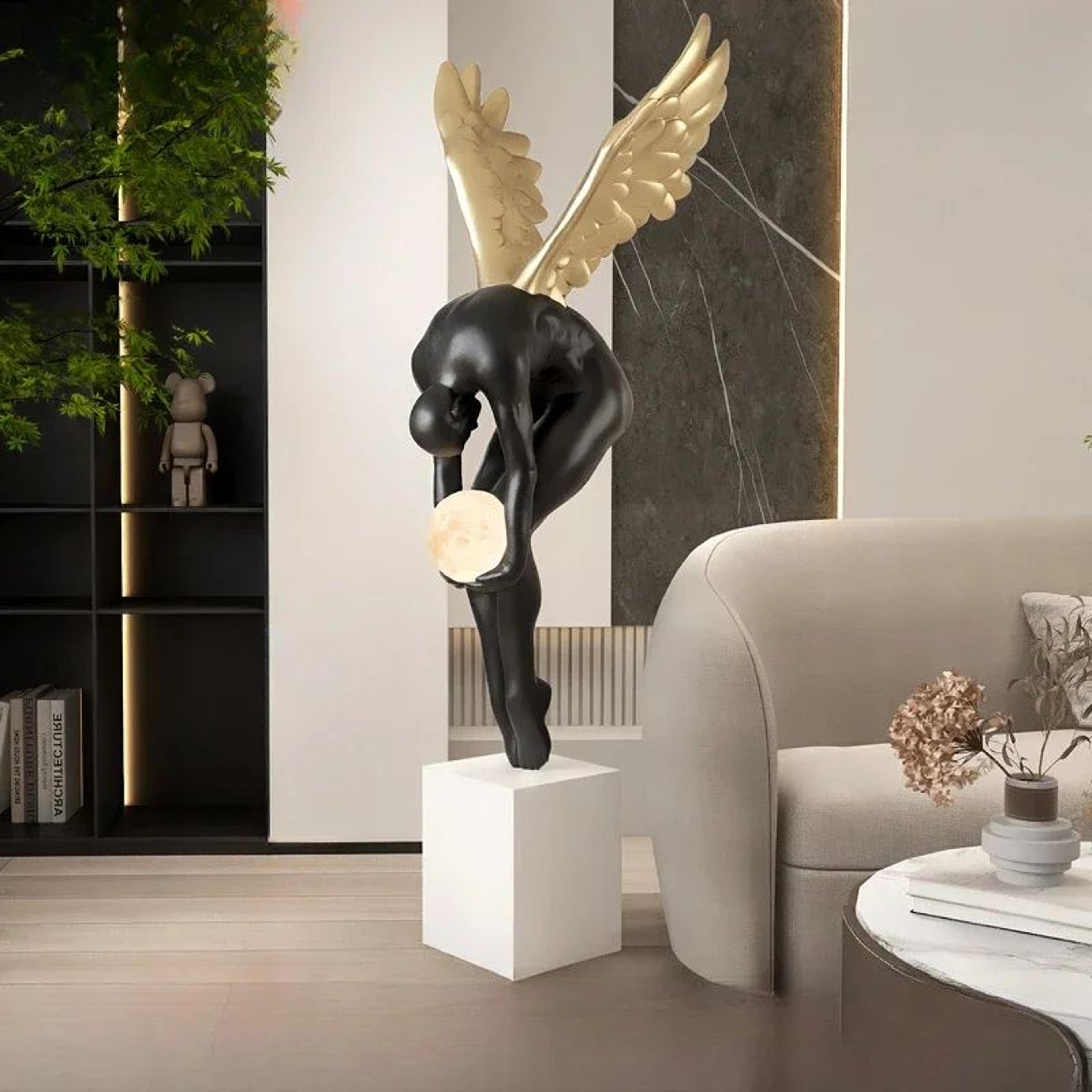 Luminous Wing Sculpture  Nordic Resin Angel Figure Modern Living Room Decor Statue 4