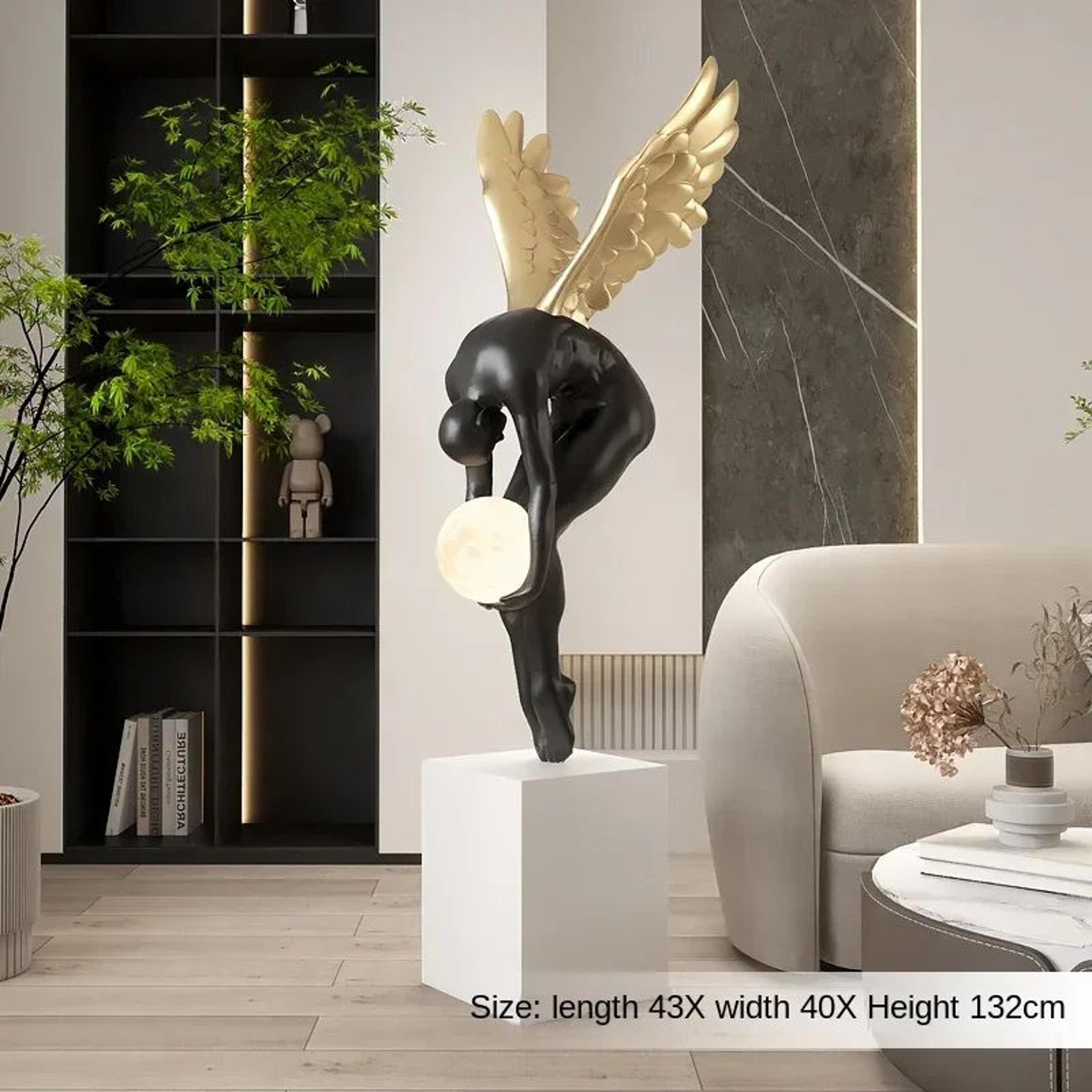 Luminous Wing Sculpture  Nordic Resin Angel Figure Modern Living Room Decor Statue 6