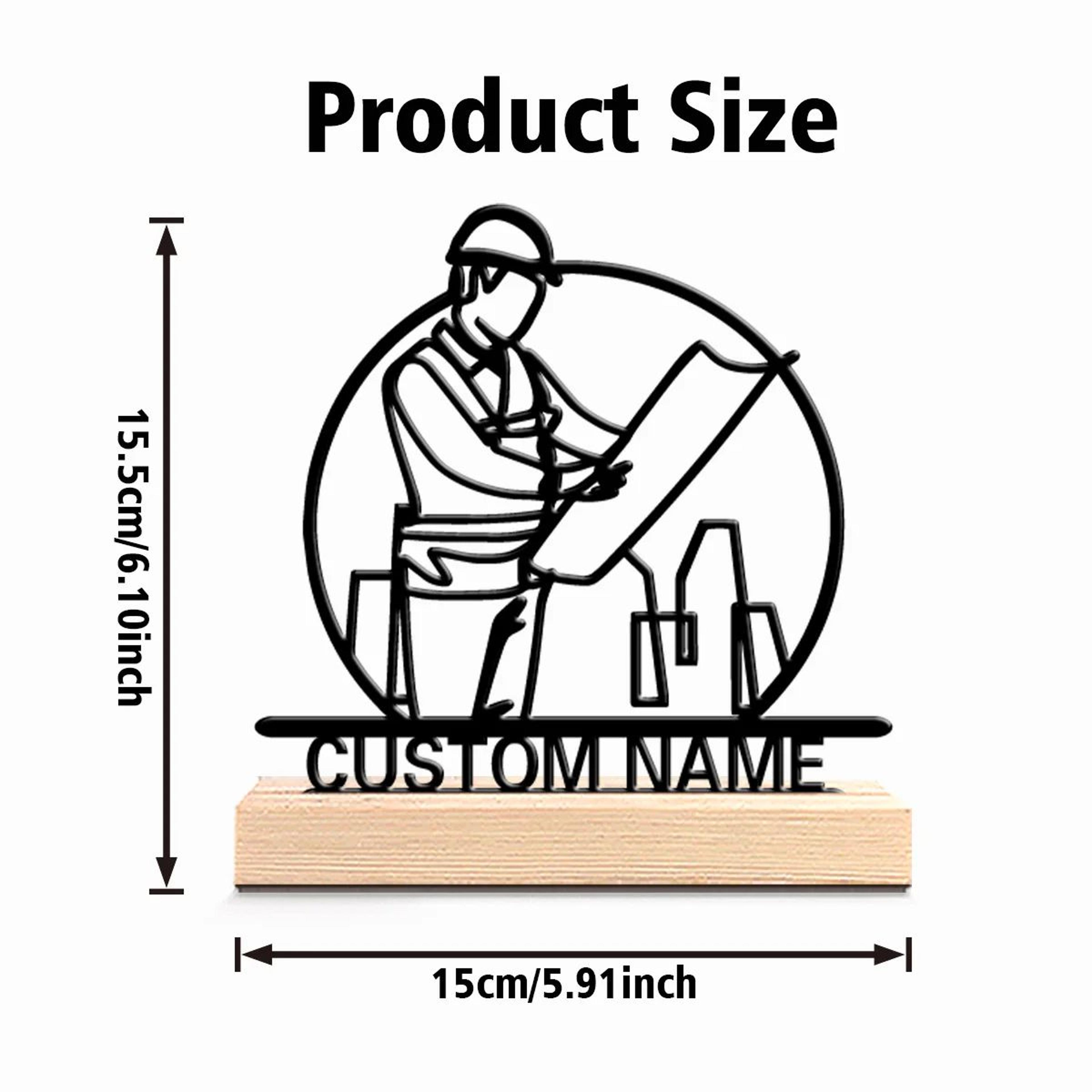 Personalized Architect Metal Sculpture  Custom Male Figure Desk Decor With Wooden Base Office Gift 5