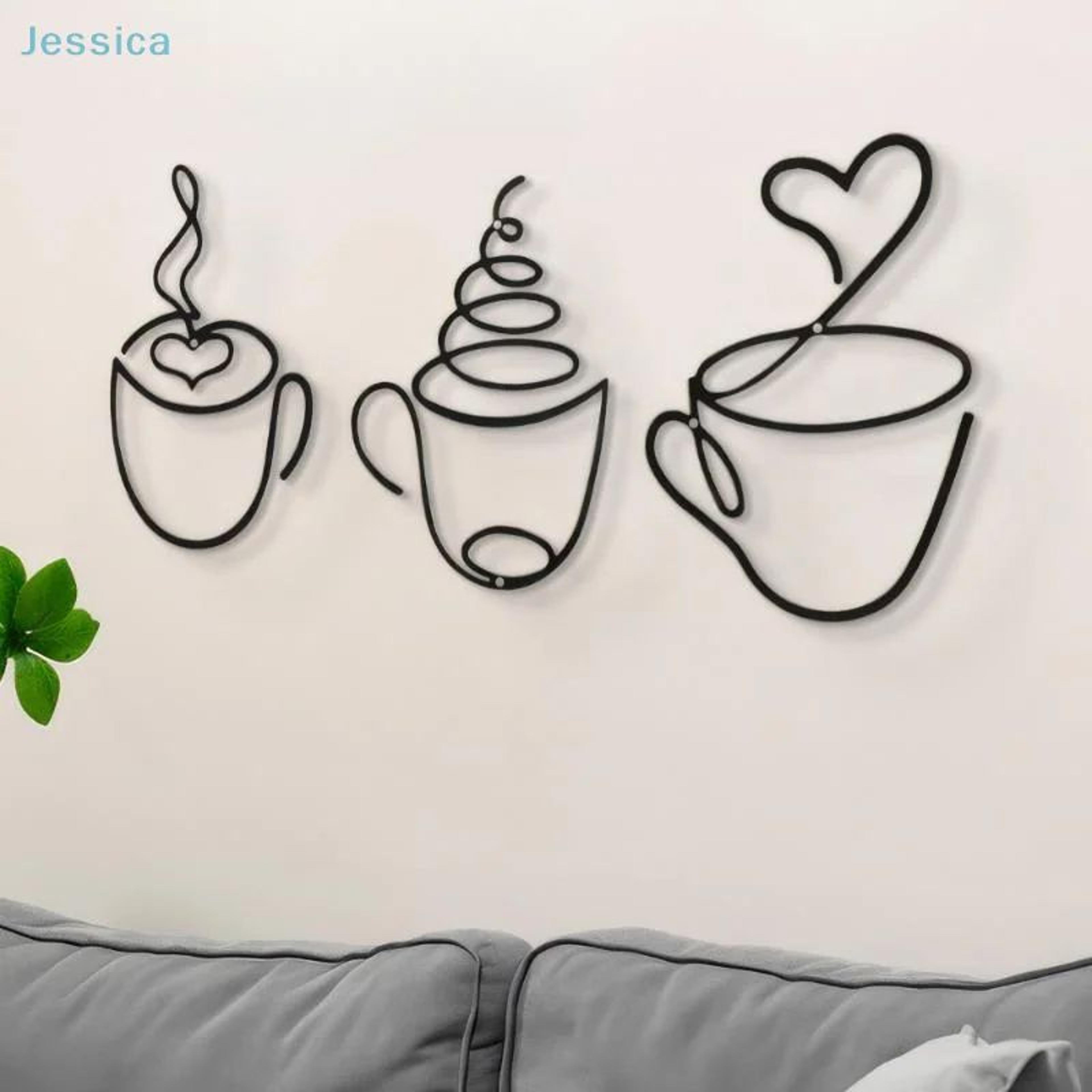 black metal coffee cup wall art – modern iron coffee bar decor for kitchen & cafe