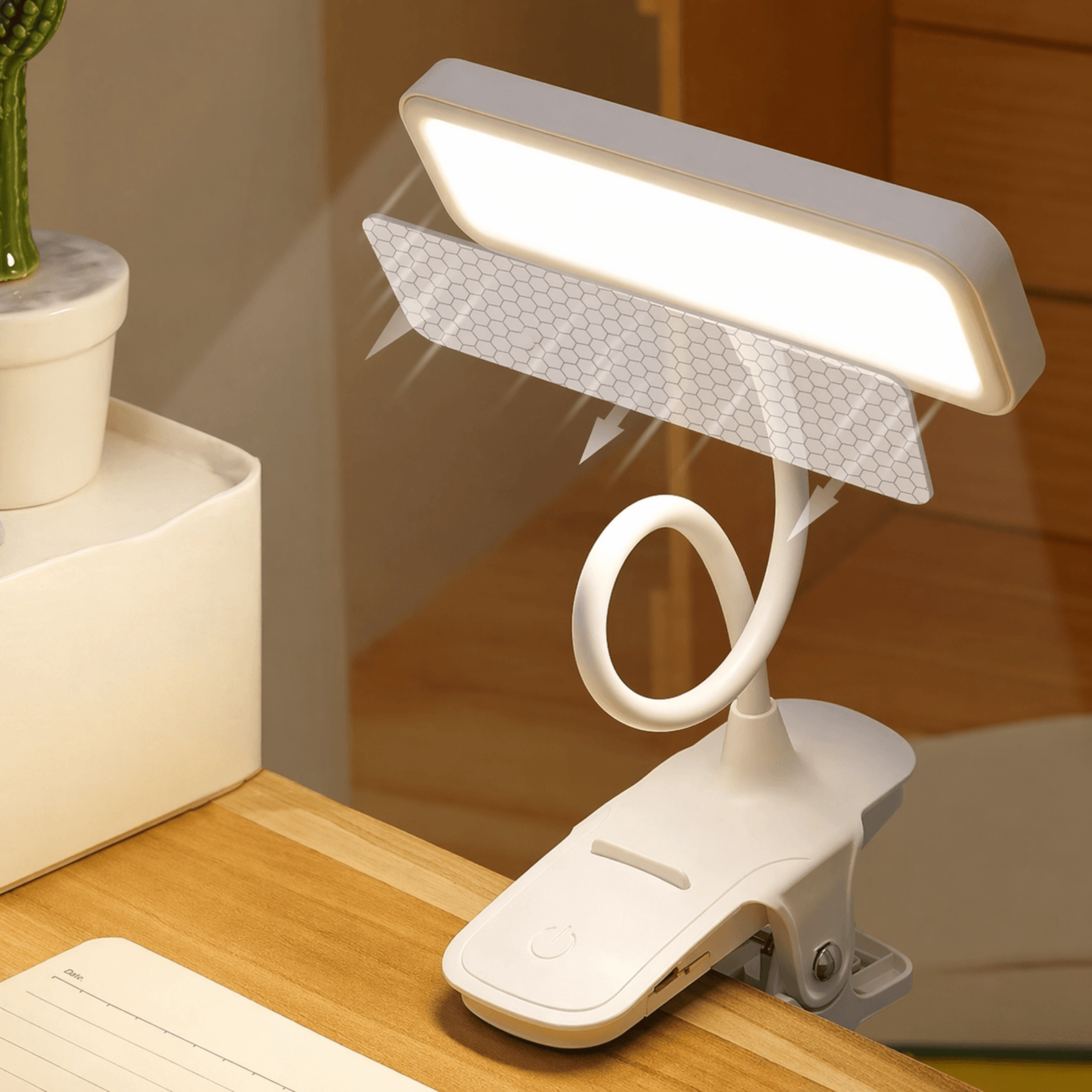 rechargeable led clip desk lamp – eye protection reading light with flexible gooseneck & touch control