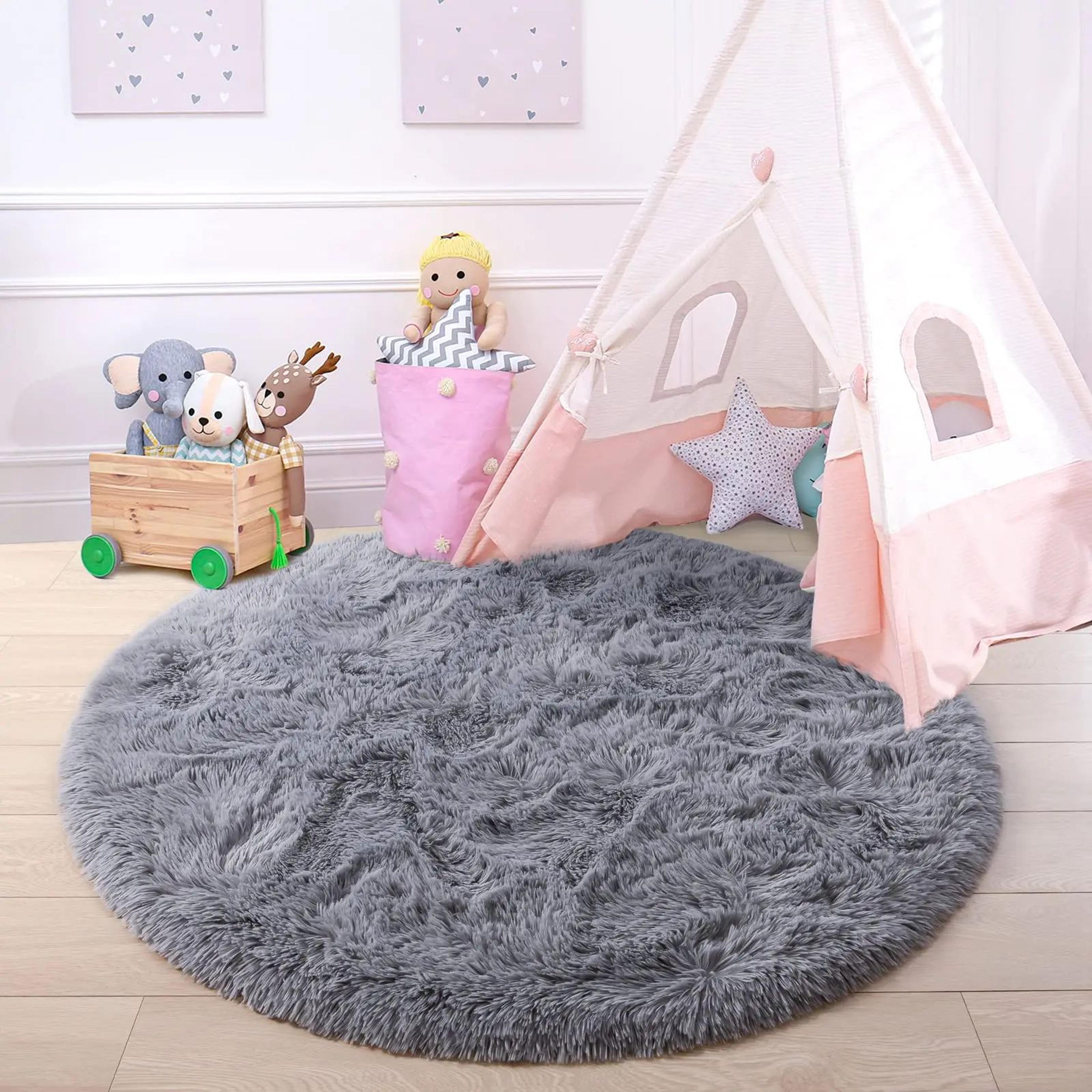 Fluffy Round Plush Rug  Soft NonSlip Cushion Carpet For Living Room Bedroom  Kids Space 3