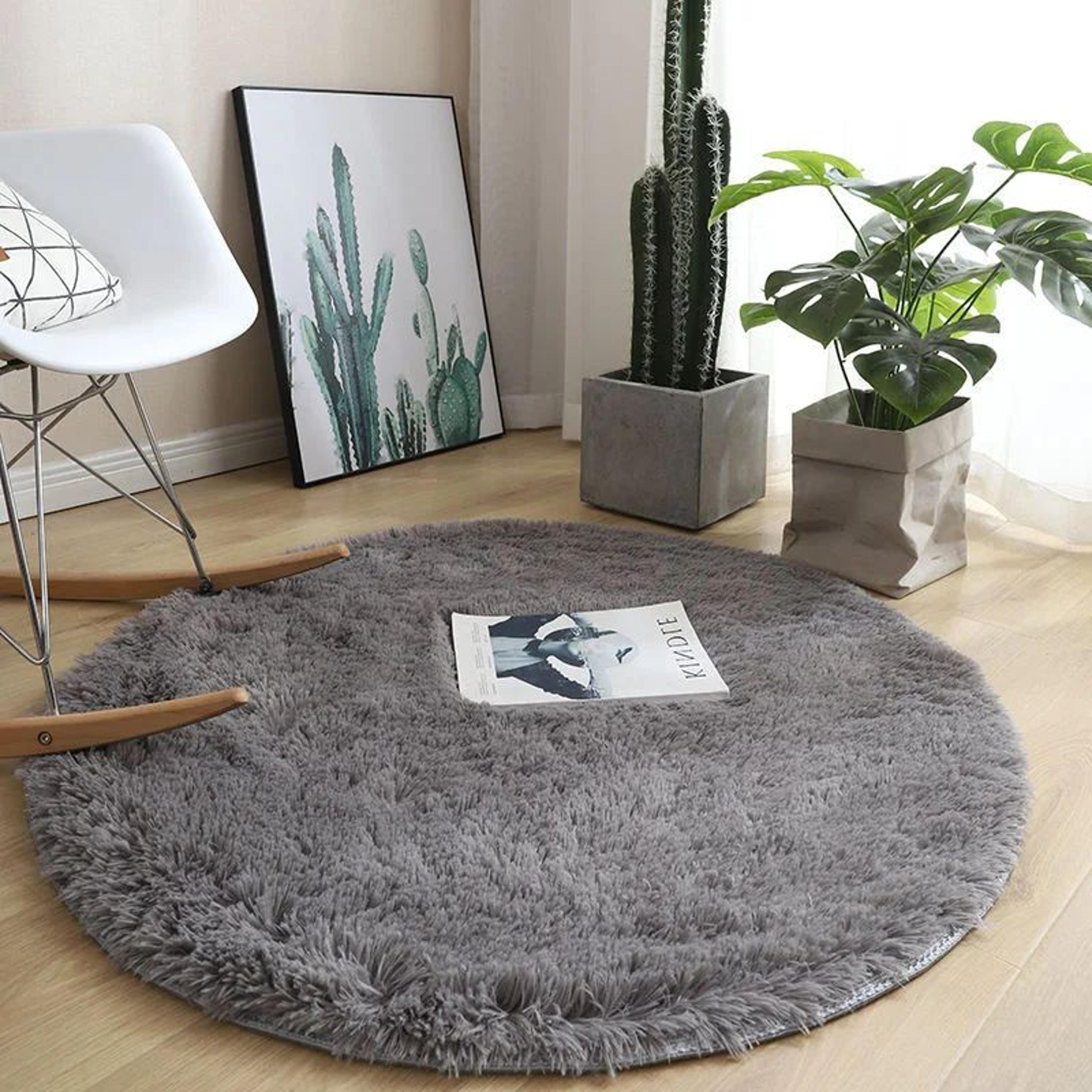 Fluffy Round Plush Rug  Soft NonSlip Cushion Carpet For Living Room Bedroom  Kids Space 6