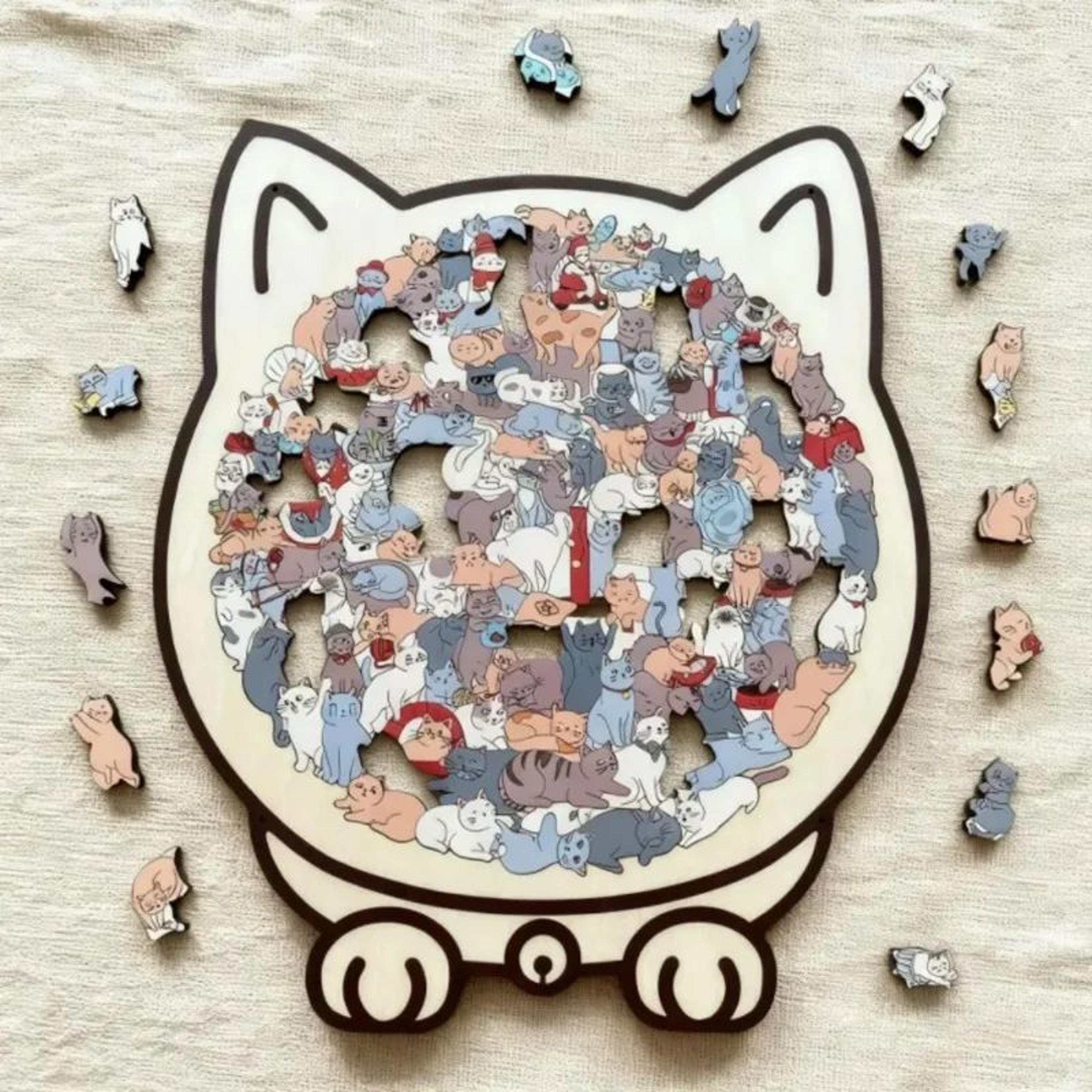CatShaped Wooden Jigsaw Puzzle  135PCS Unique Irregular Pieces Creative Gift  Home Decor 1