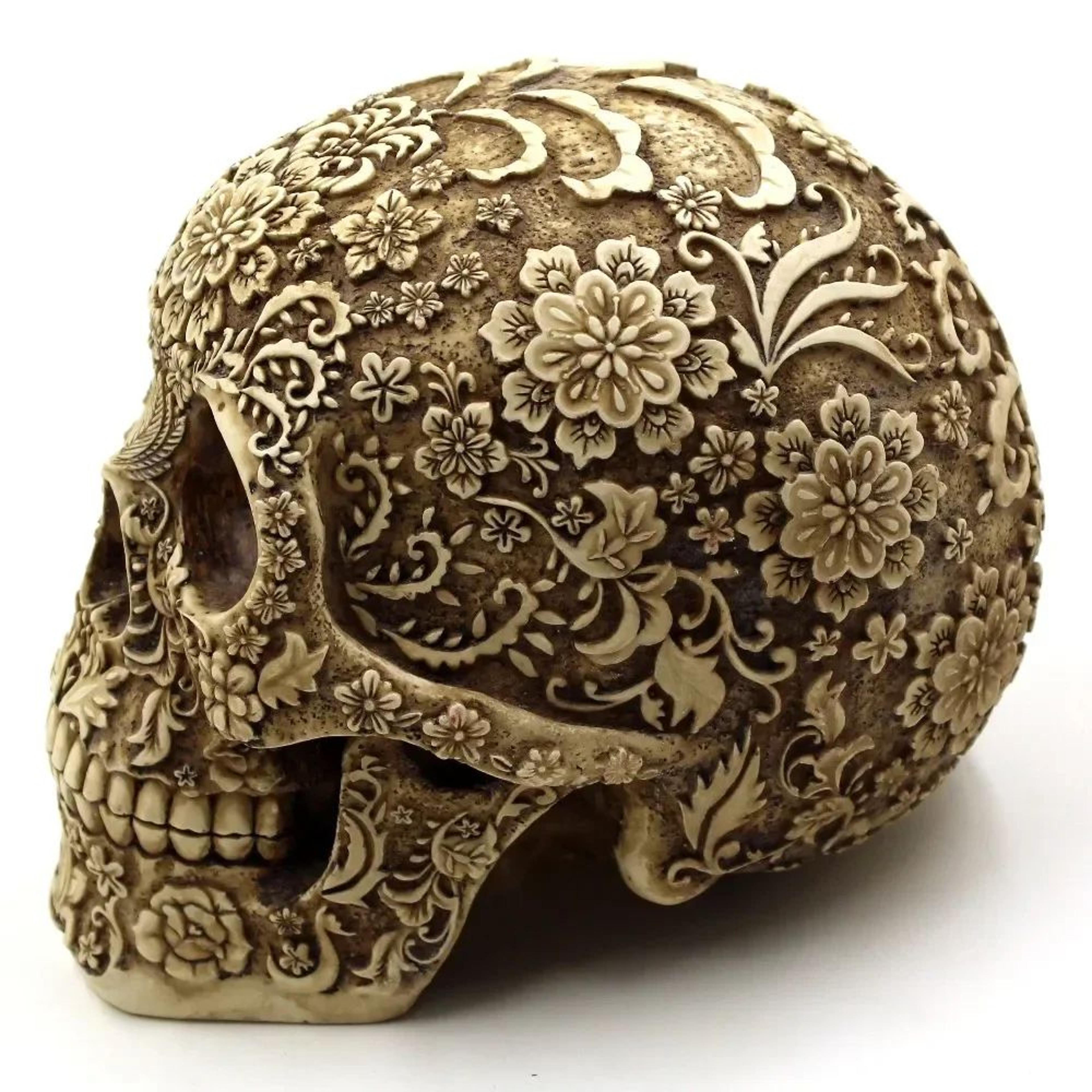 Artistic Resin Skull Sculpture With Plum Blossom Design  HandCarved Gothic Garden  Home Decor Statu 2