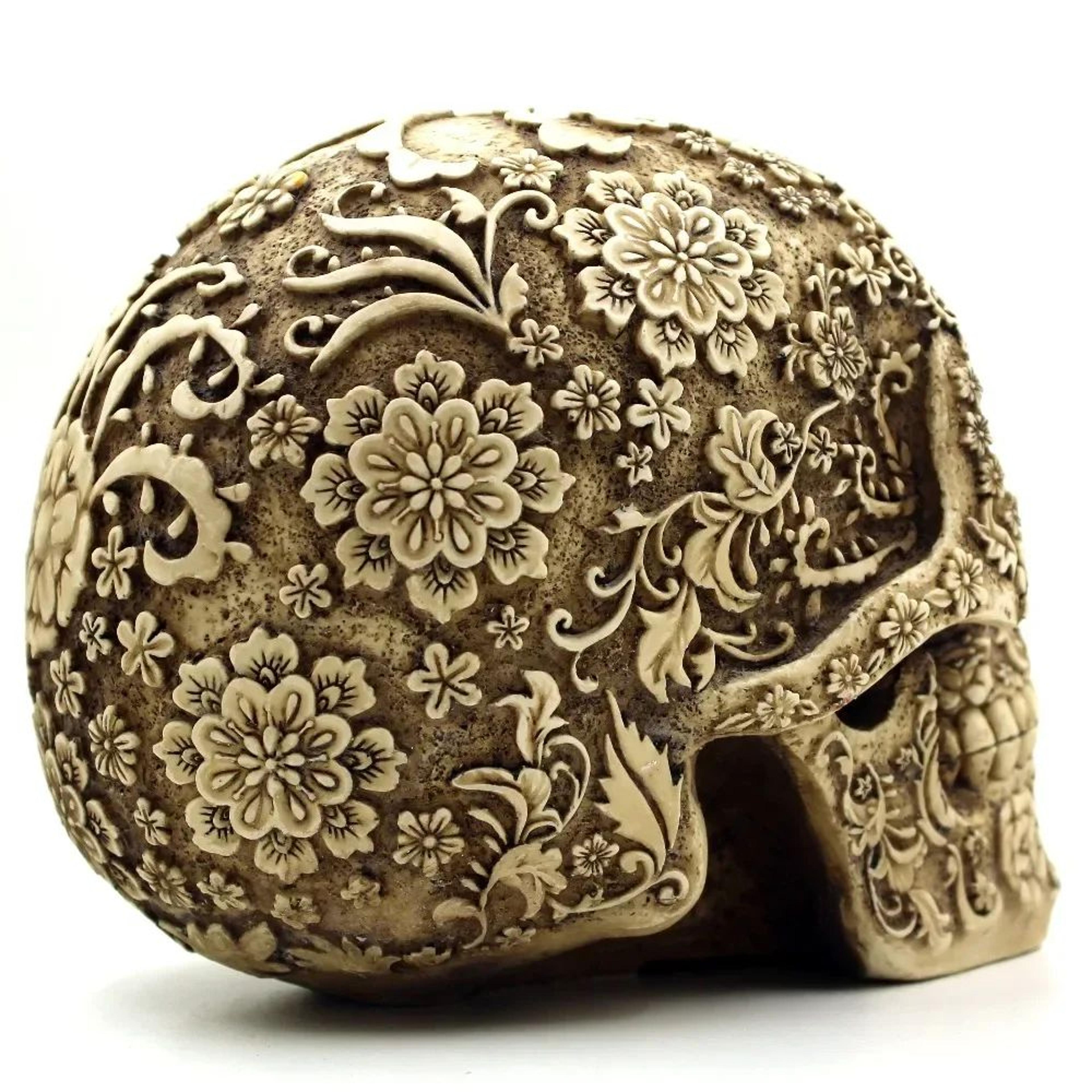 Artistic Resin Skull Sculpture With Plum Blossom Design  HandCarved Gothic Garden  Home Decor Statu 3