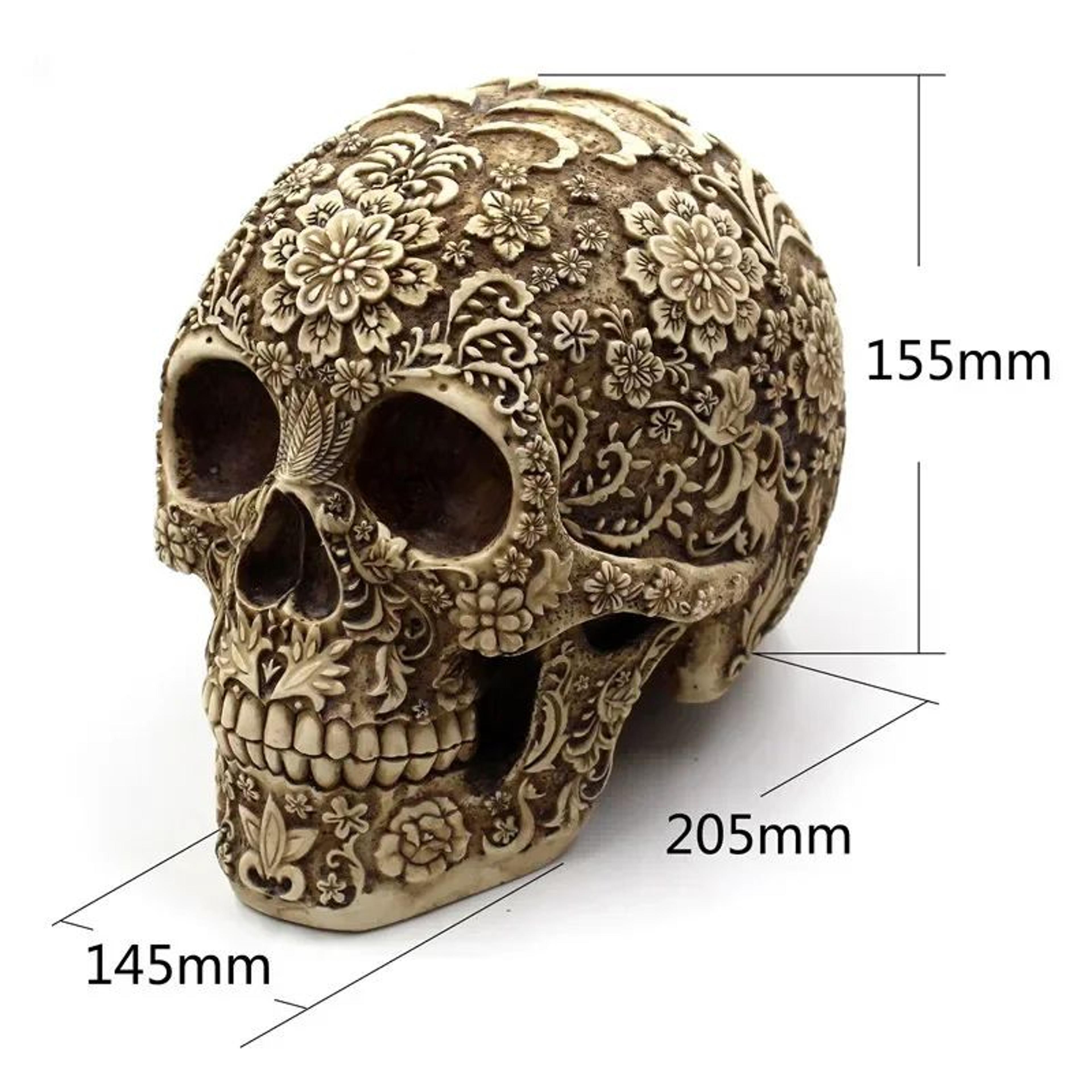 Artistic Resin Skull Sculpture With Plum Blossom Design  HandCarved Gothic Garden  Home Decor Statu 5