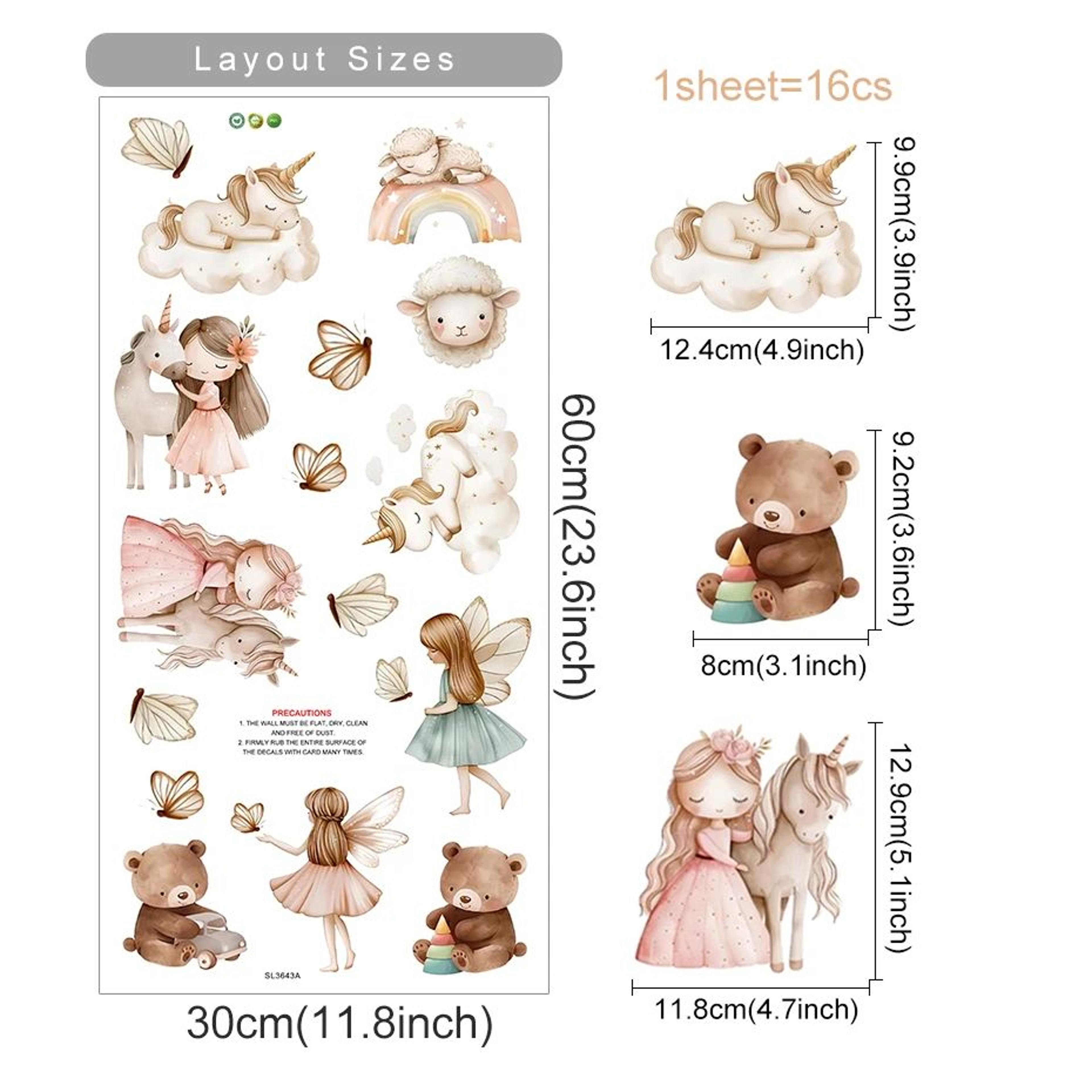 Watercolor Unicorn Fairy Wall Stickers  Rainbow Animal Decals For Kids  Nursery Room Decor 7