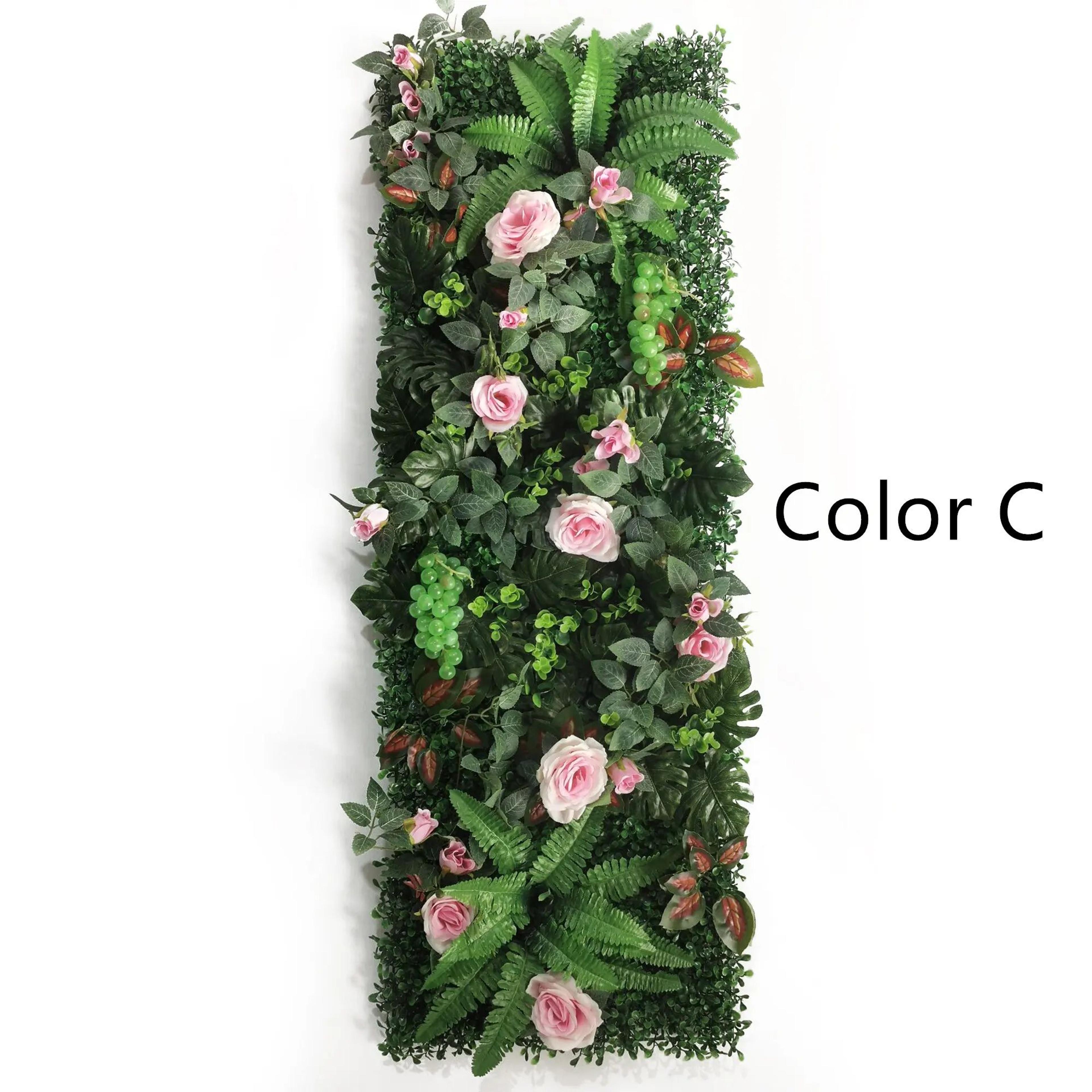 Artificial Rose Grass Wall Panel  16x47in Floral Lawn Decor With Straw Mat Backing 7