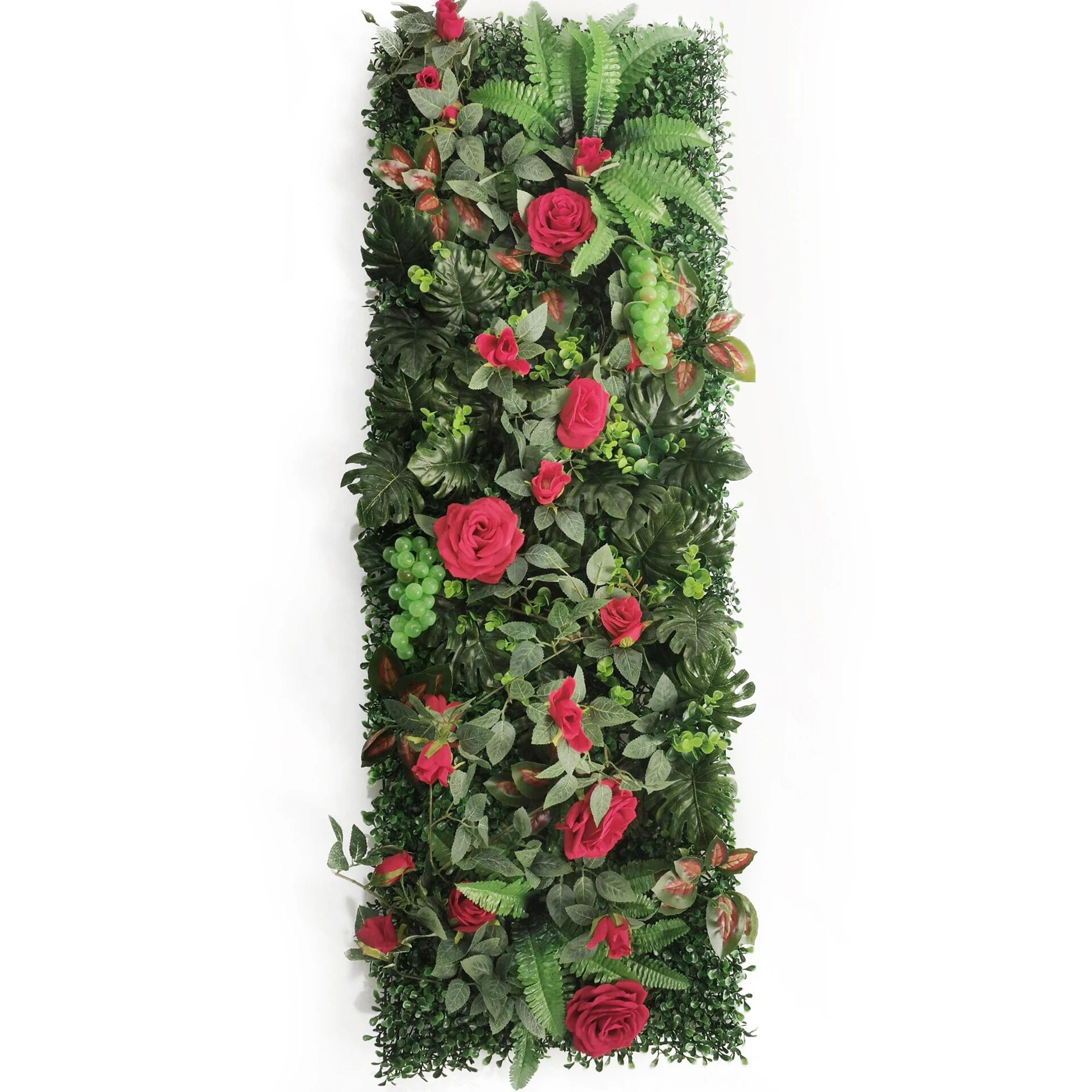 Artificial Rose Grass Wall Panel  16x47in Floral Lawn Decor With Straw Mat Backing 24