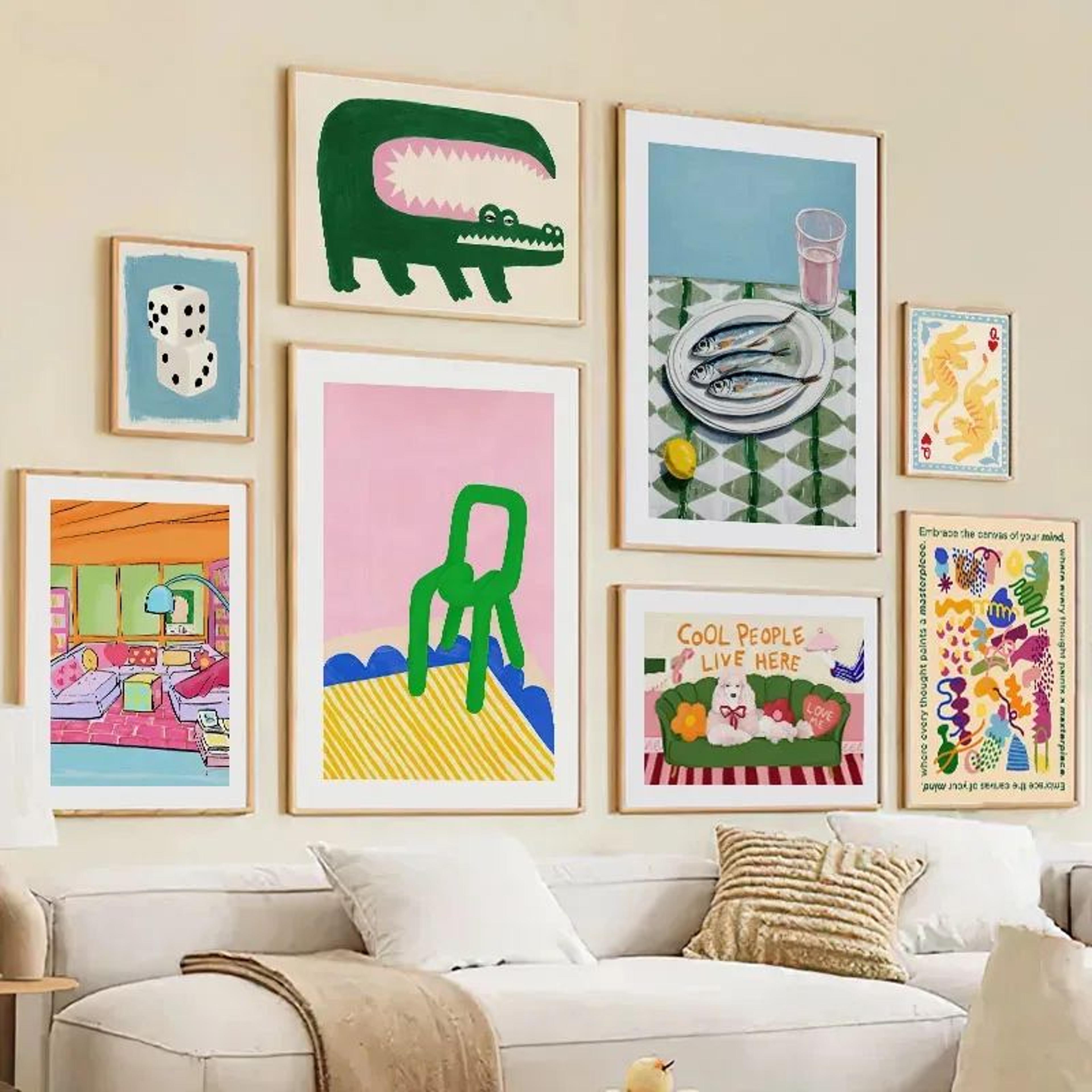 Abstract Crocodile Fish Canvas Wall Art  Colorful Line Poster For Modern Home Decor 2