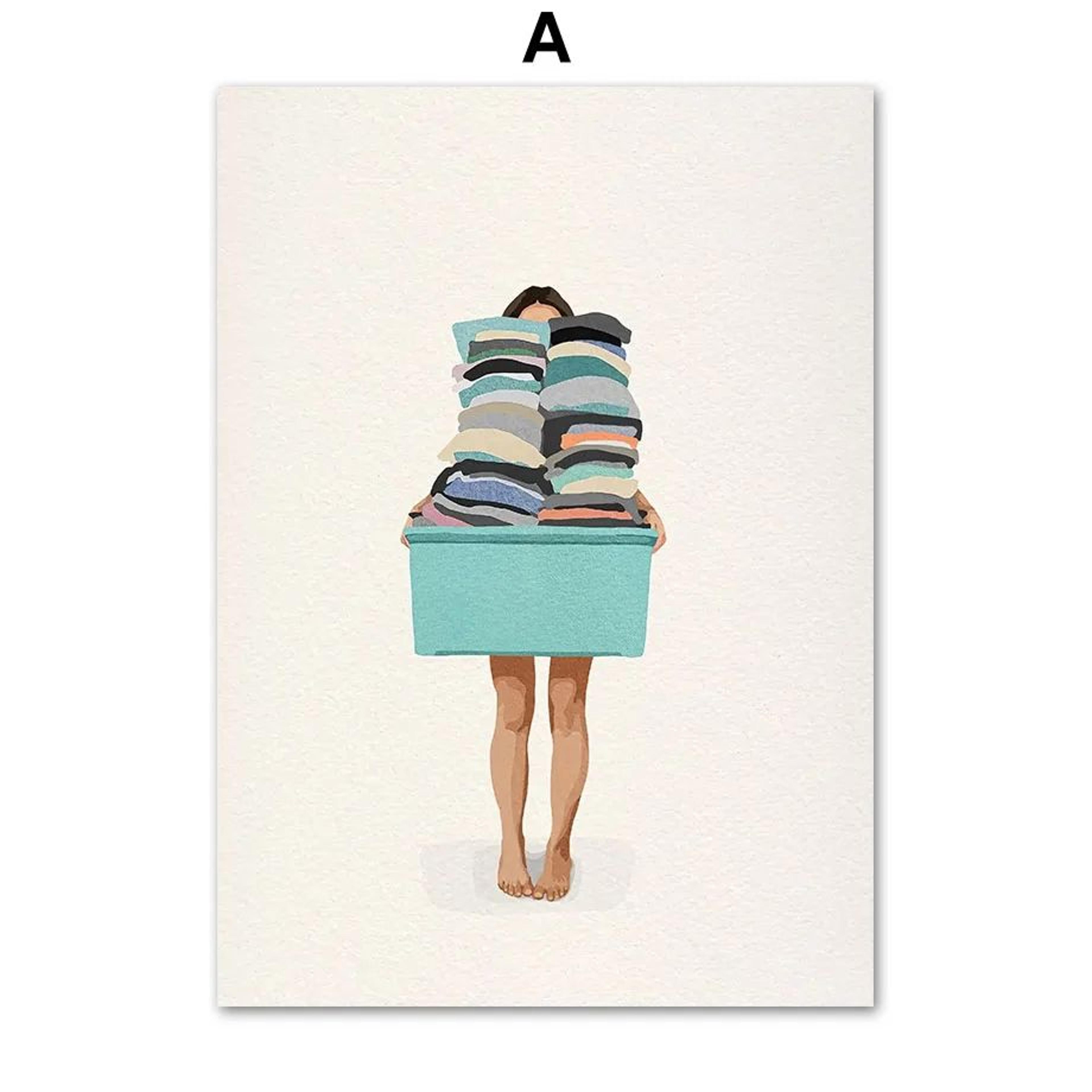 Laundry Girl Canvas Wall Art  Nordic Bathroom Poster Print Home Decor 5