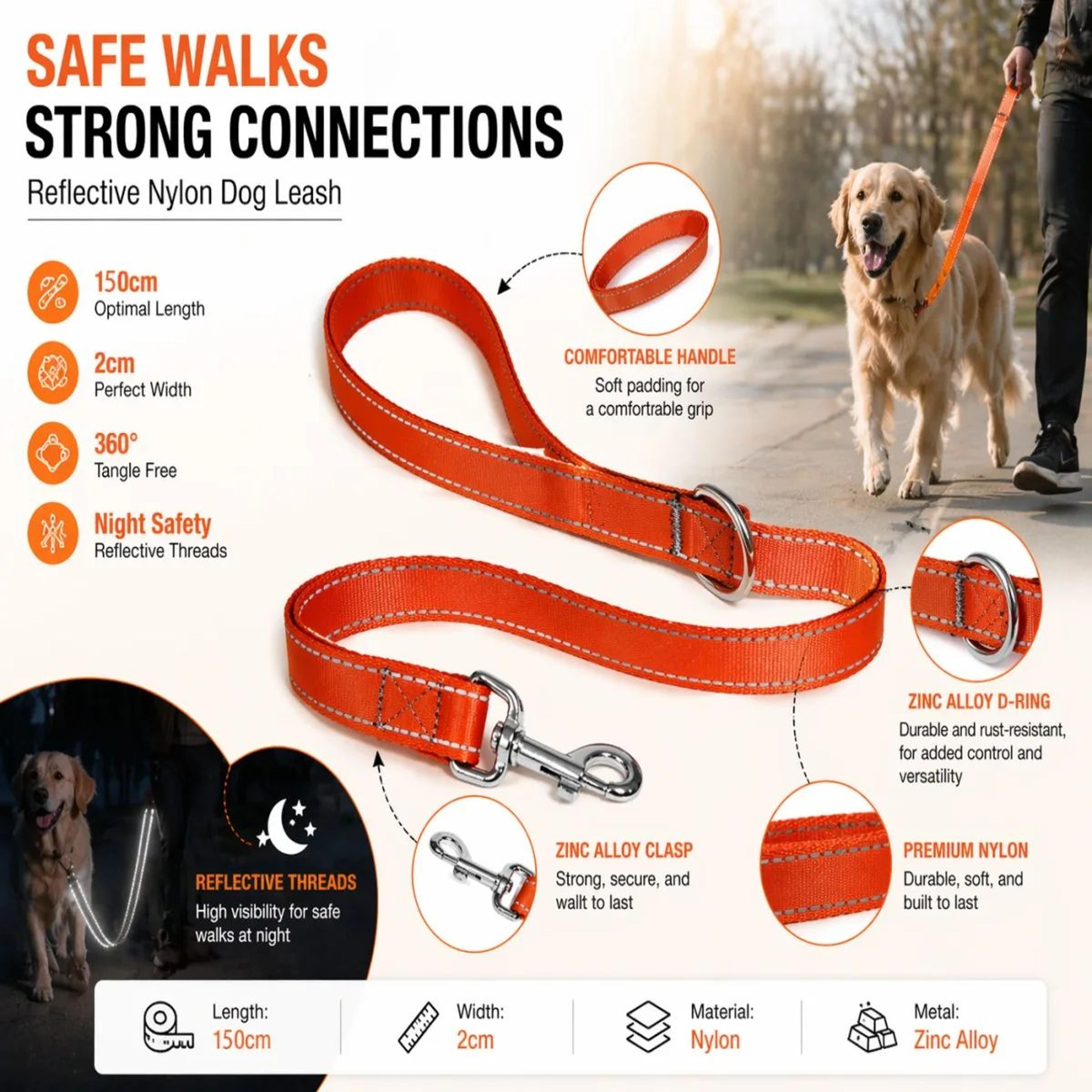 Reflective Nylon Dog Leash 5ft  Heavy Duty Walking Lead With 360 Swivel Clasp Comfort Handle  Night 3