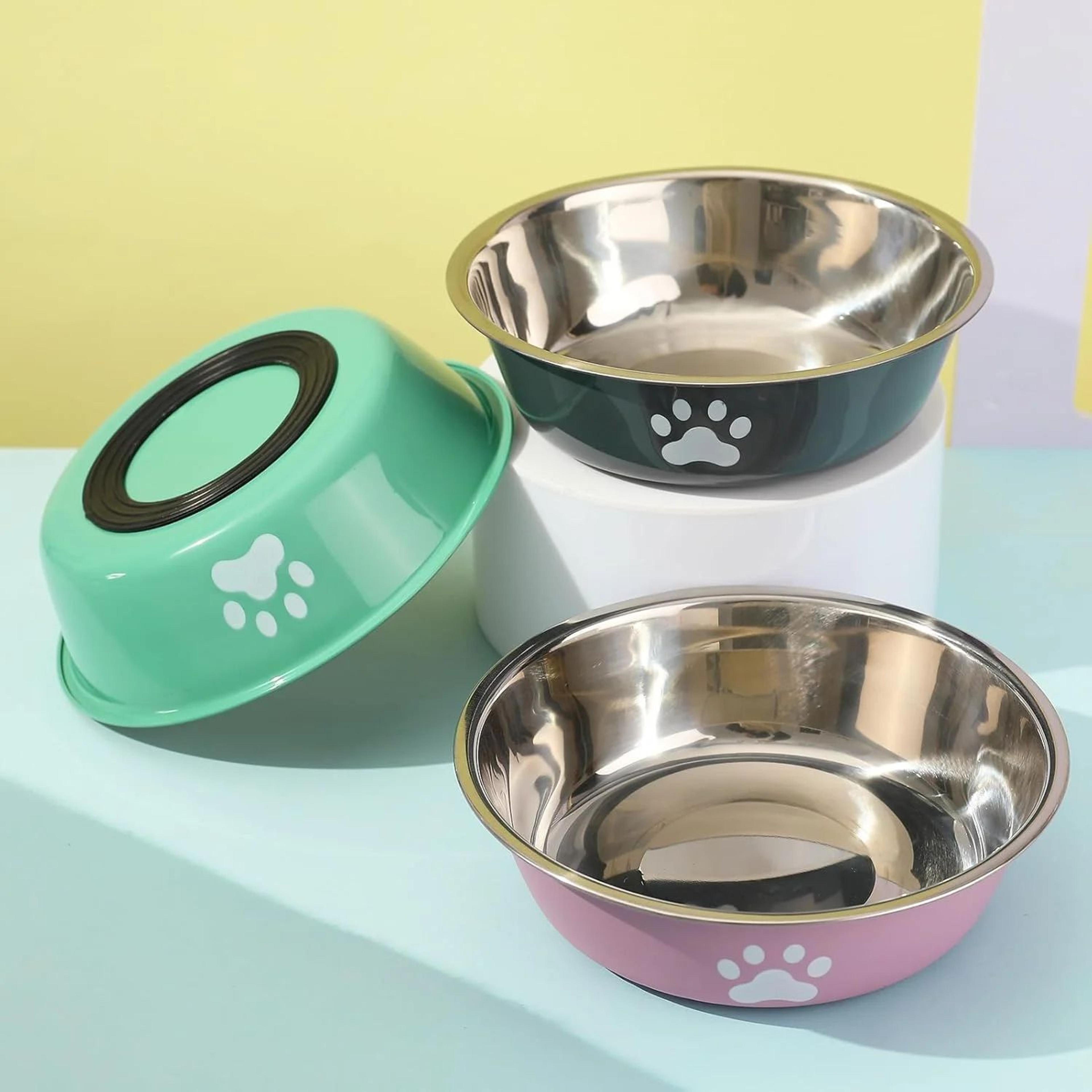 premium stainless steel non-slip dog & cat feeding bowl – durable pet food & water dish with silicone base