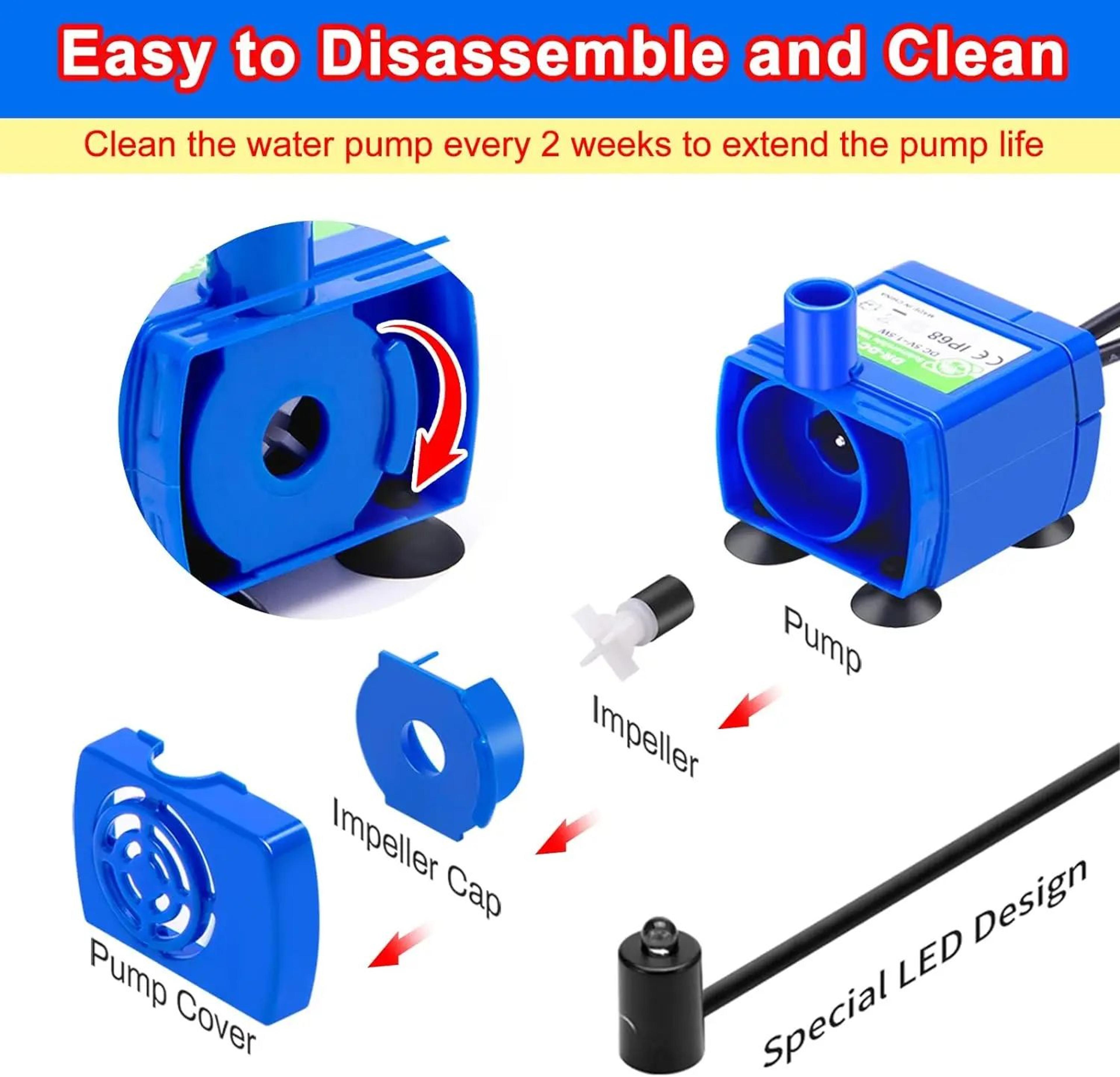 LED Cat Water Fountain Replacement Pump  UltraQuiet USB Waterproof Motor For Pet Water Dispensers 4