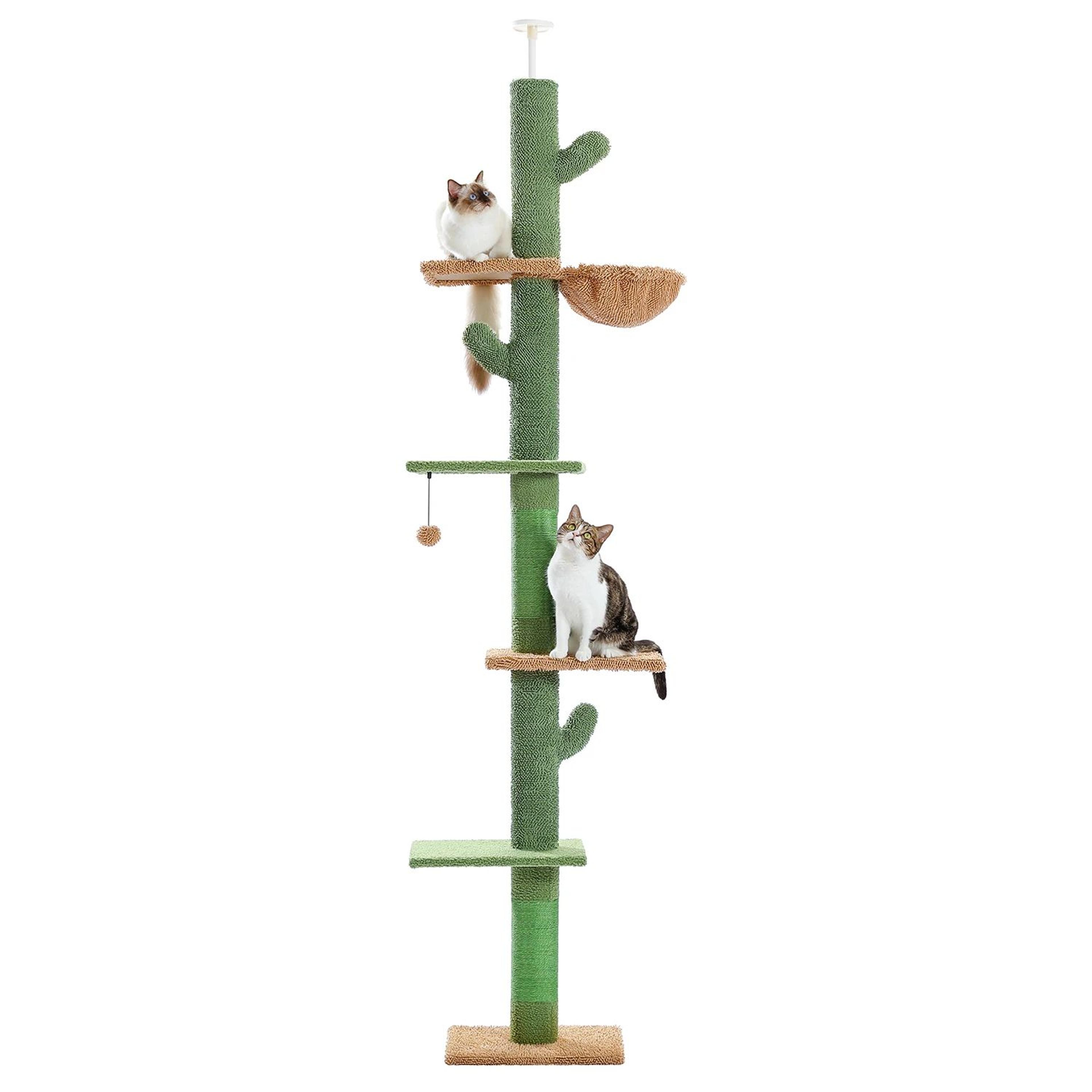 Adjustable FloortoCeiling Cat Tree Tower  Cat Condo Hammock Scratching Posts  Hanging Toy 7