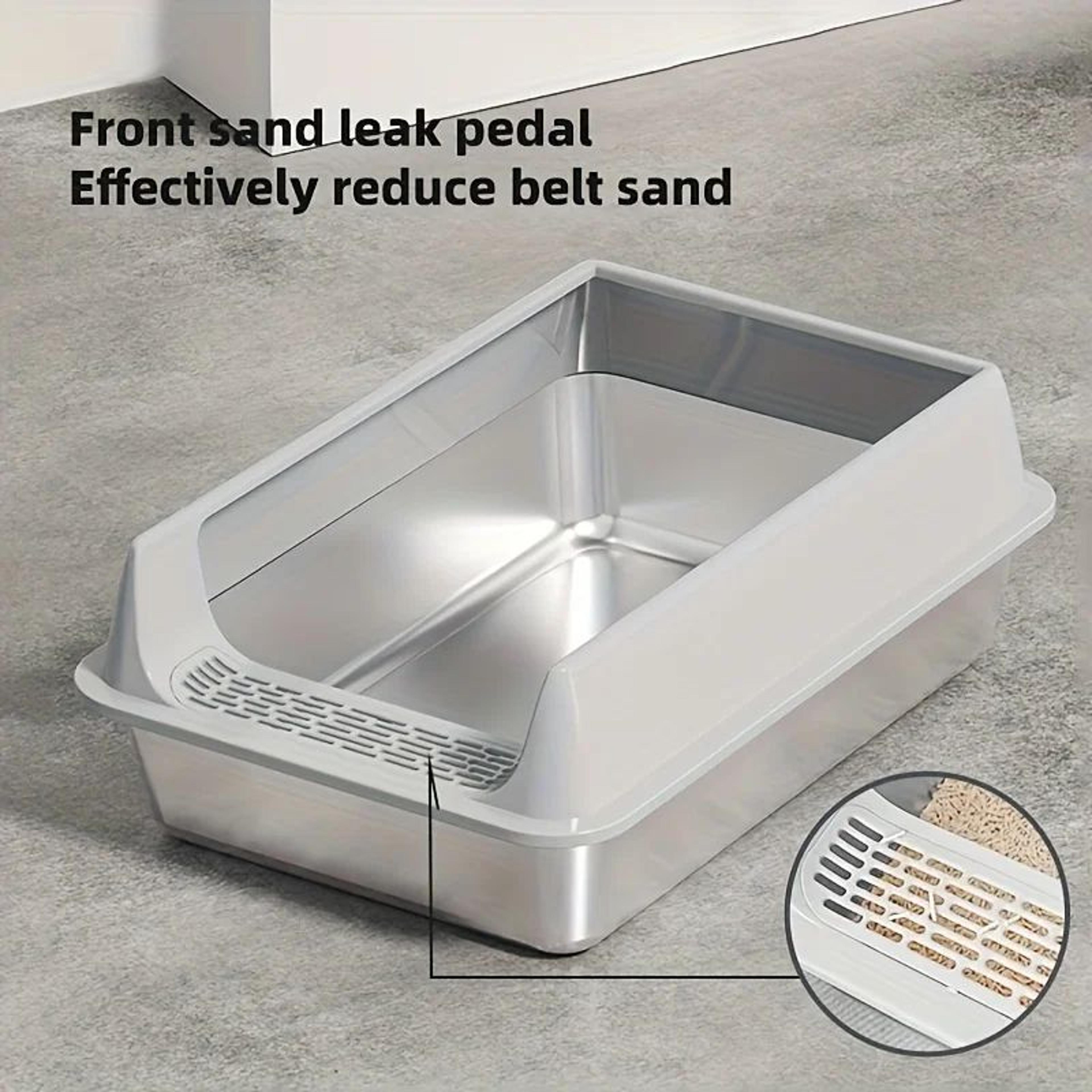 SemiEnclosed Stainless Steel Cat Litter Box  SplashProof LeakProof Large Cat Litter Pan With Remova 3