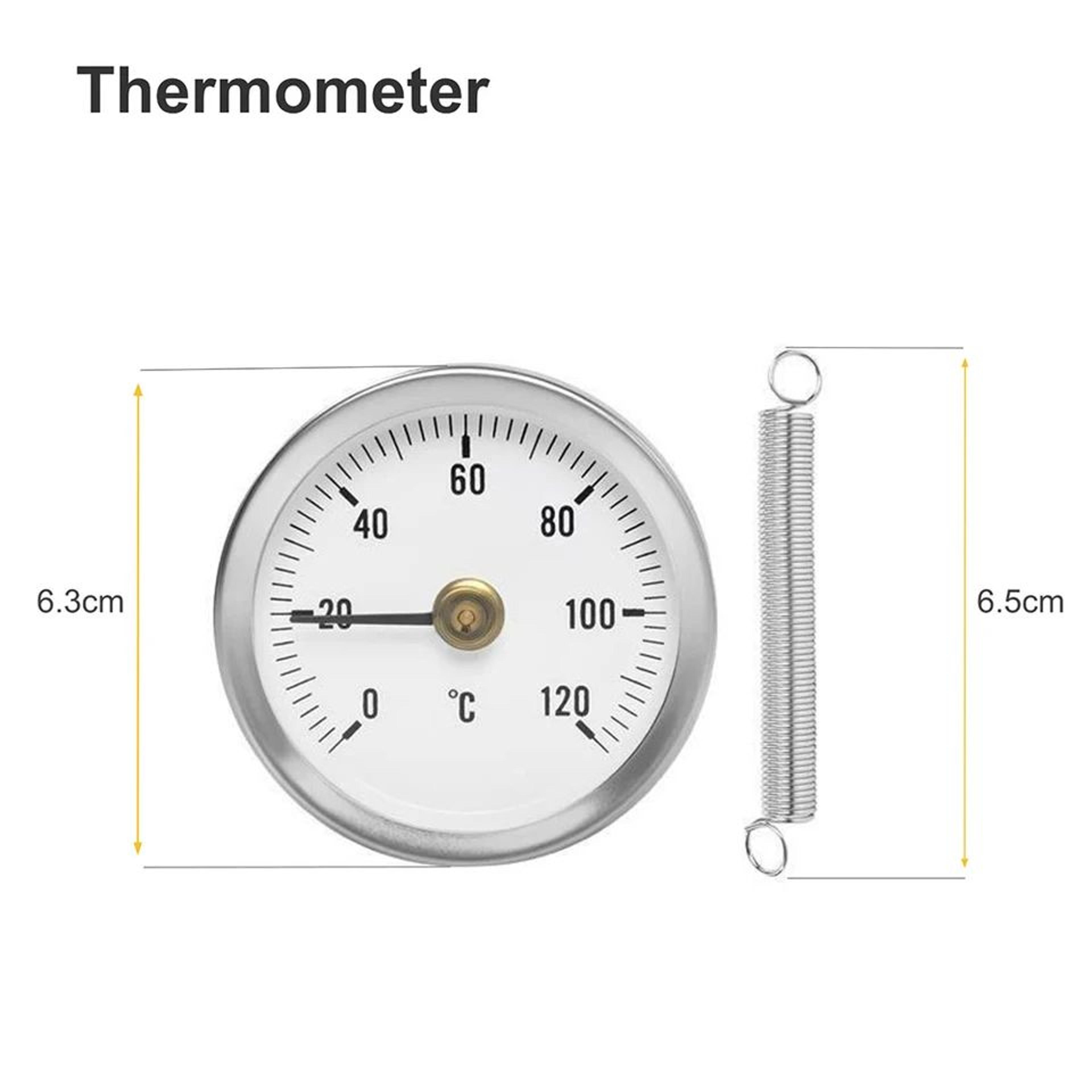 Stainless Steel ClampOn Tube Thermometer  63mm Bimetal Pipe Temperature Gauge With Spring For Heati 5