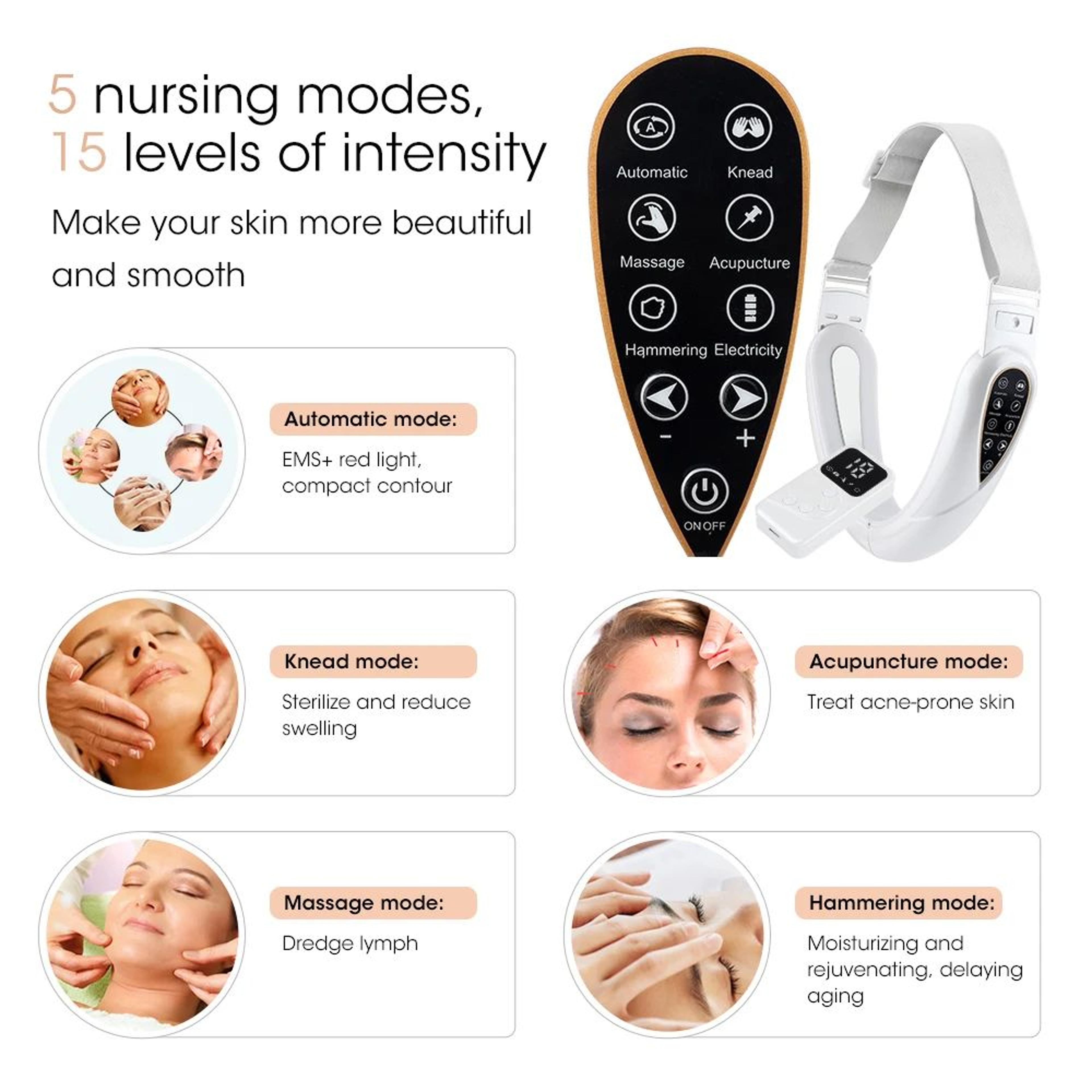 LED Photon Facial Lifting Device  TENS Microcurrent Face Slimming Massager With Vibration Remote  V 2