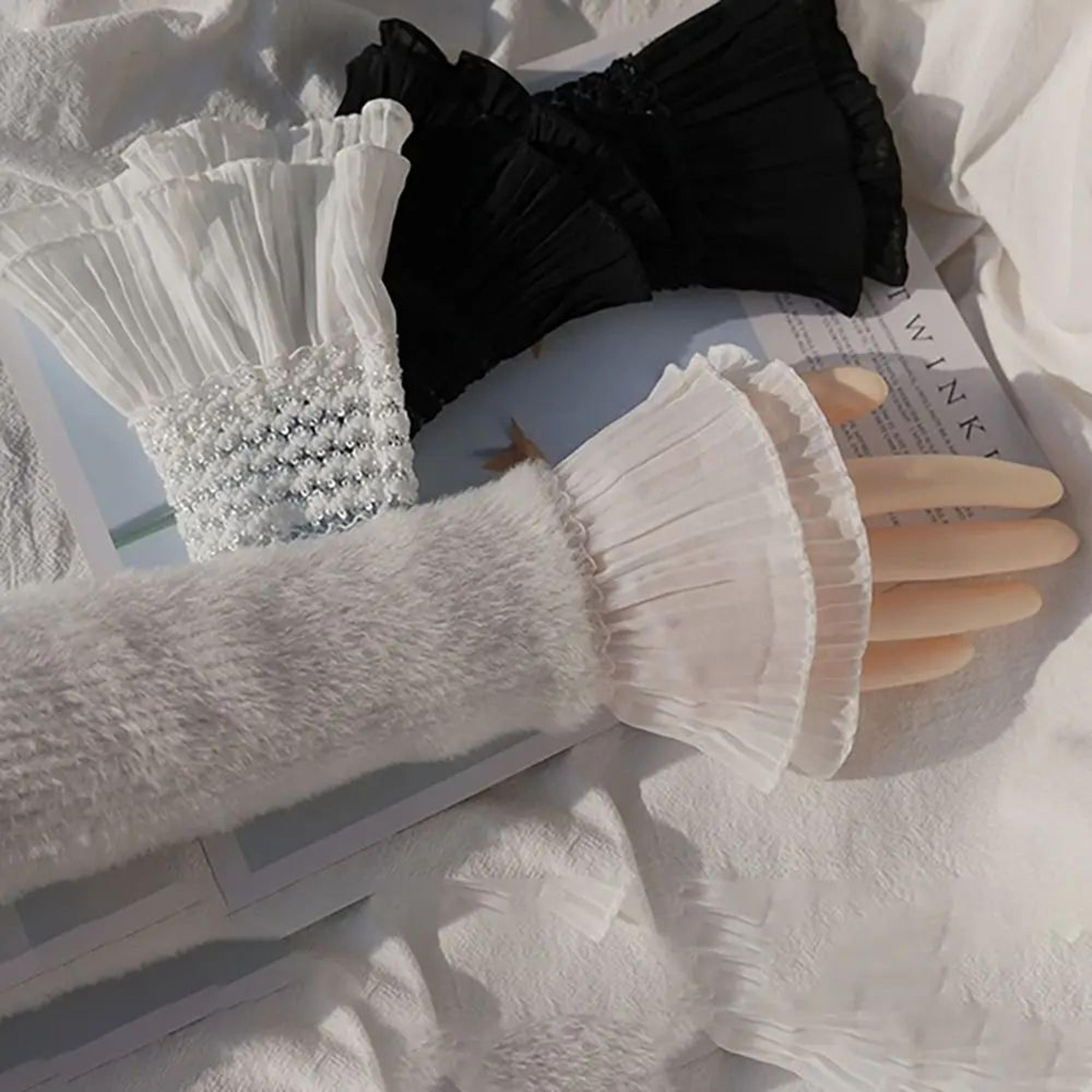 1 Pair Lace Detachable Sleeve Cuffs  Ruffle Fake Cuffs Sun Protection Wrist Sleeves For Women Sweat 4