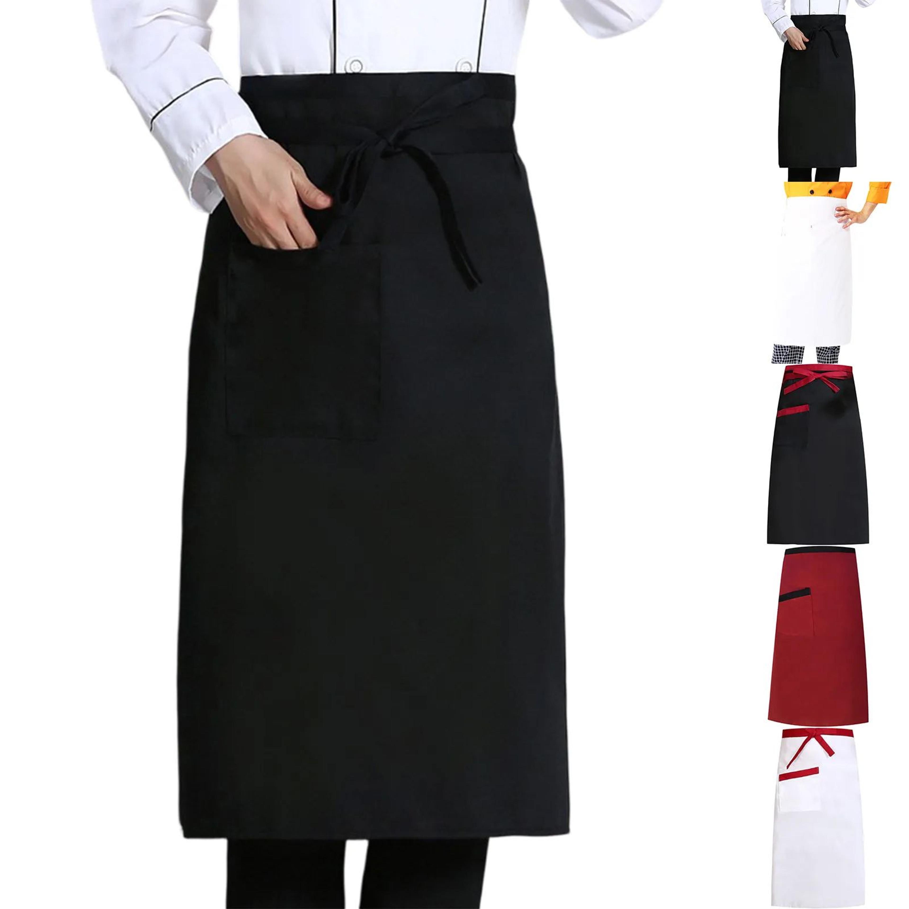 striped chef half apron – adjustable polyester waist apron with pocket for cooking, catering, restaurant & cleaning