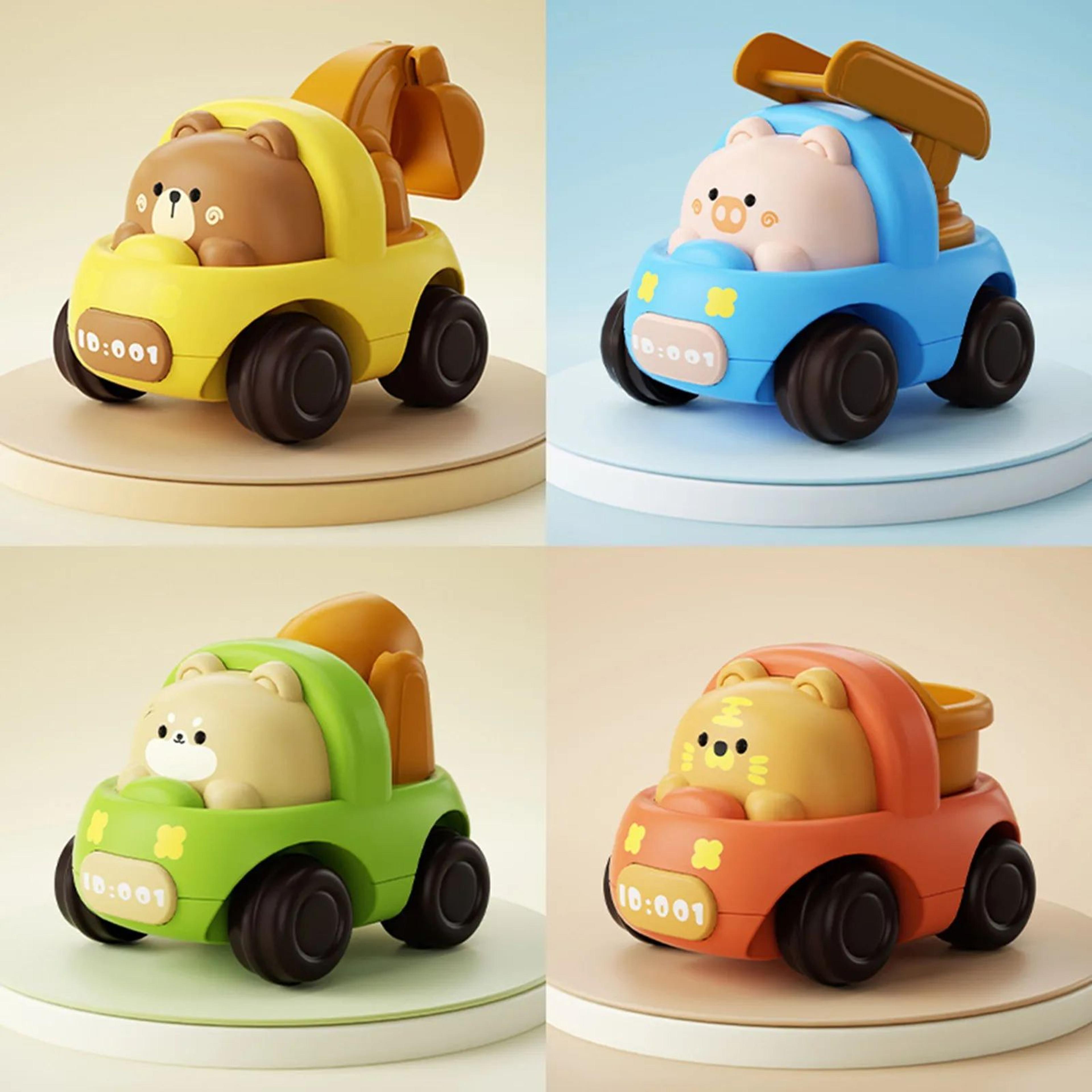 animal push and go construction vehicle toys – cartoon engineering cars for toddlers, boys & girls, no-battery play set
