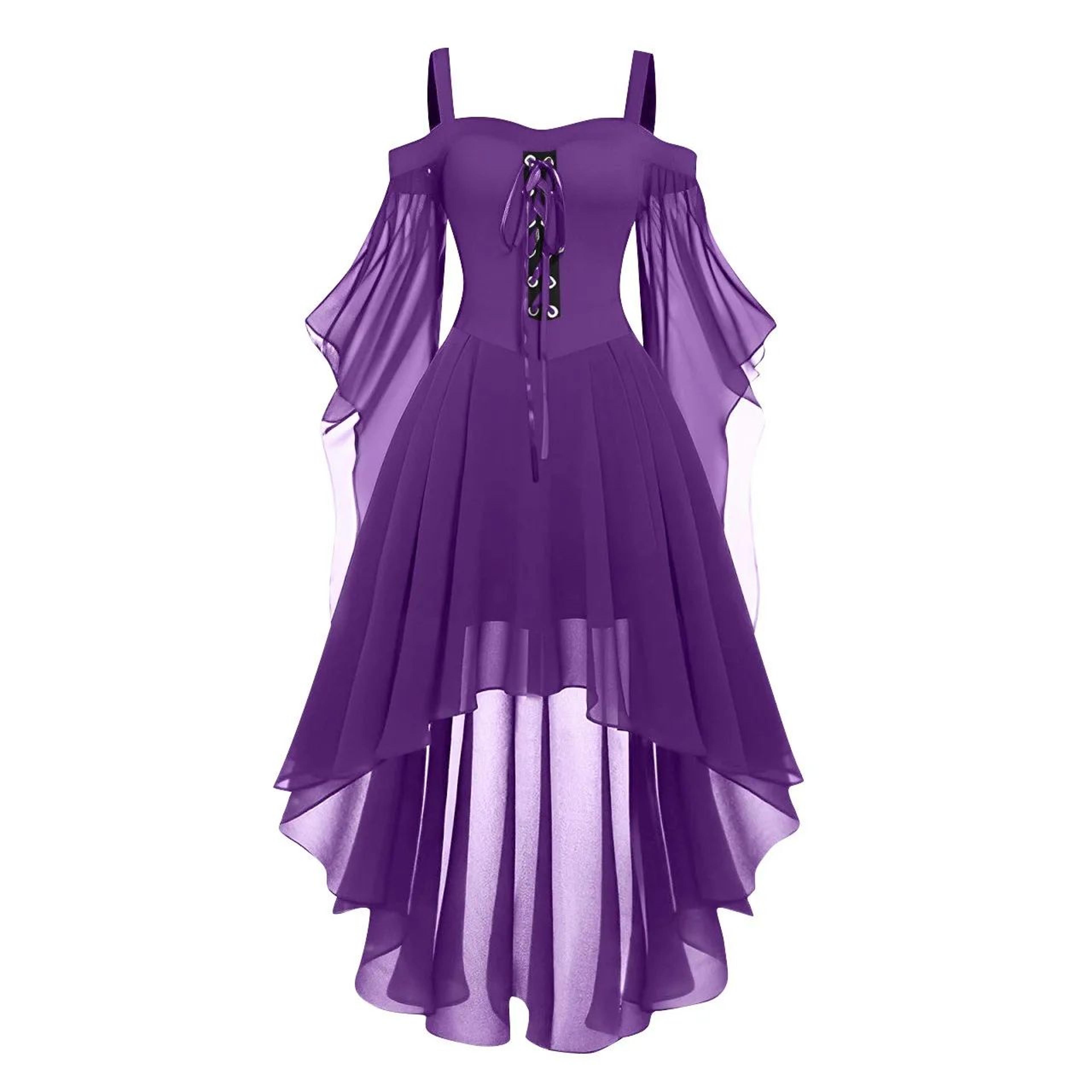 Womens Medieval Witch Dress  Plus Size Gothic Halloween Costume With Cold Shoulder Butterfly Sleeve 2