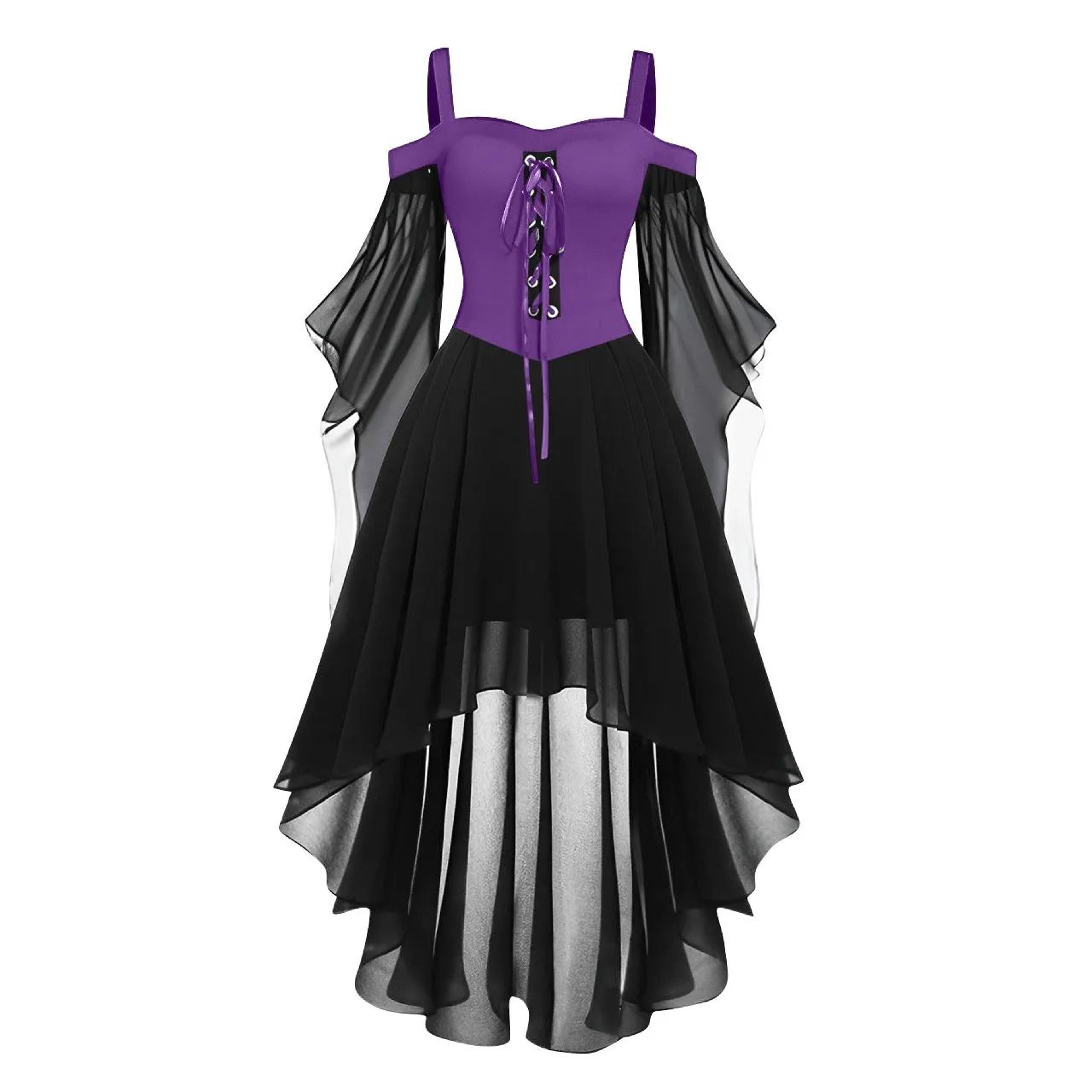 Womens Medieval Witch Dress  Plus Size Gothic Halloween Costume With Cold Shoulder Butterfly Sleeve 3