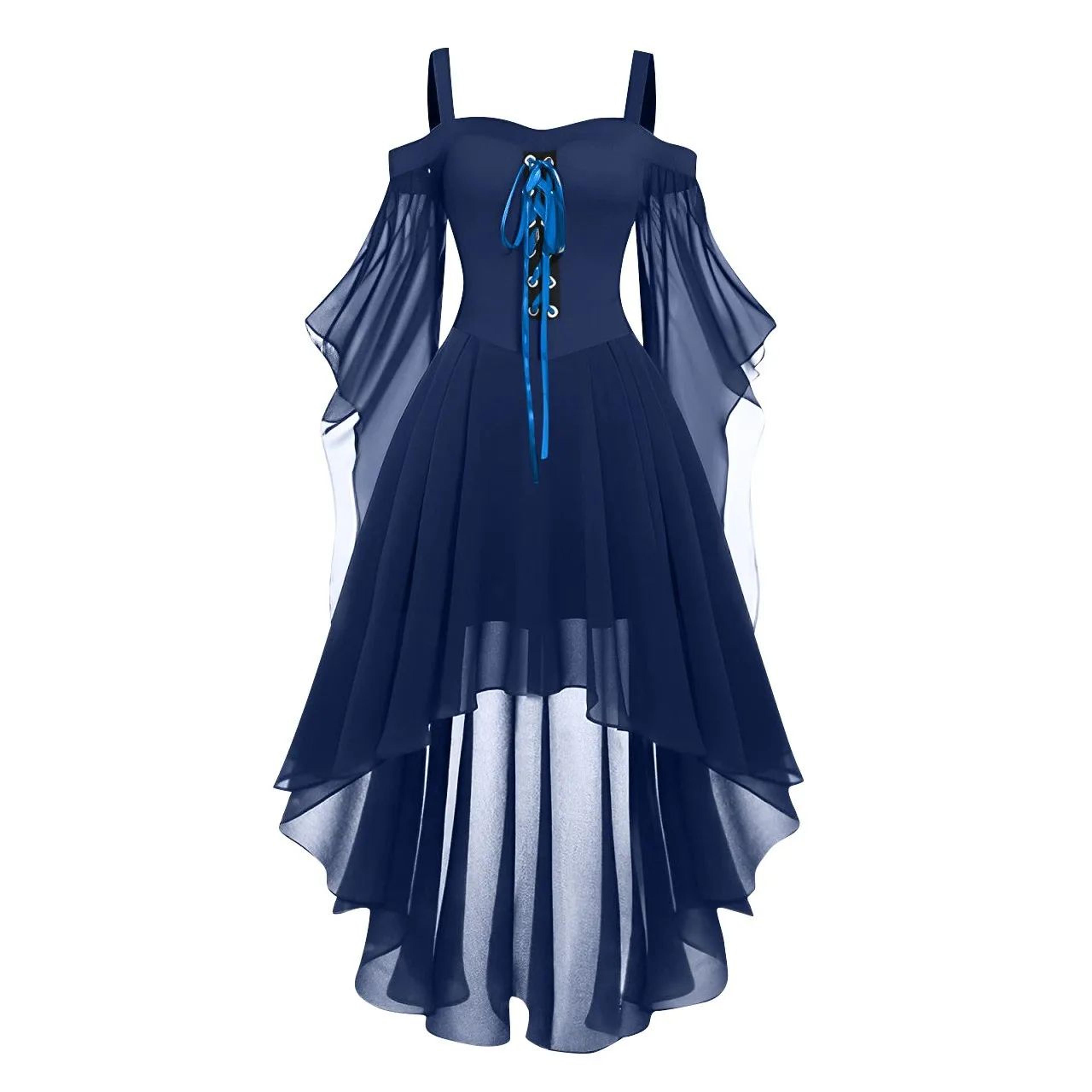 Womens Medieval Witch Dress  Plus Size Gothic Halloween Costume With Cold Shoulder Butterfly Sleeve 4