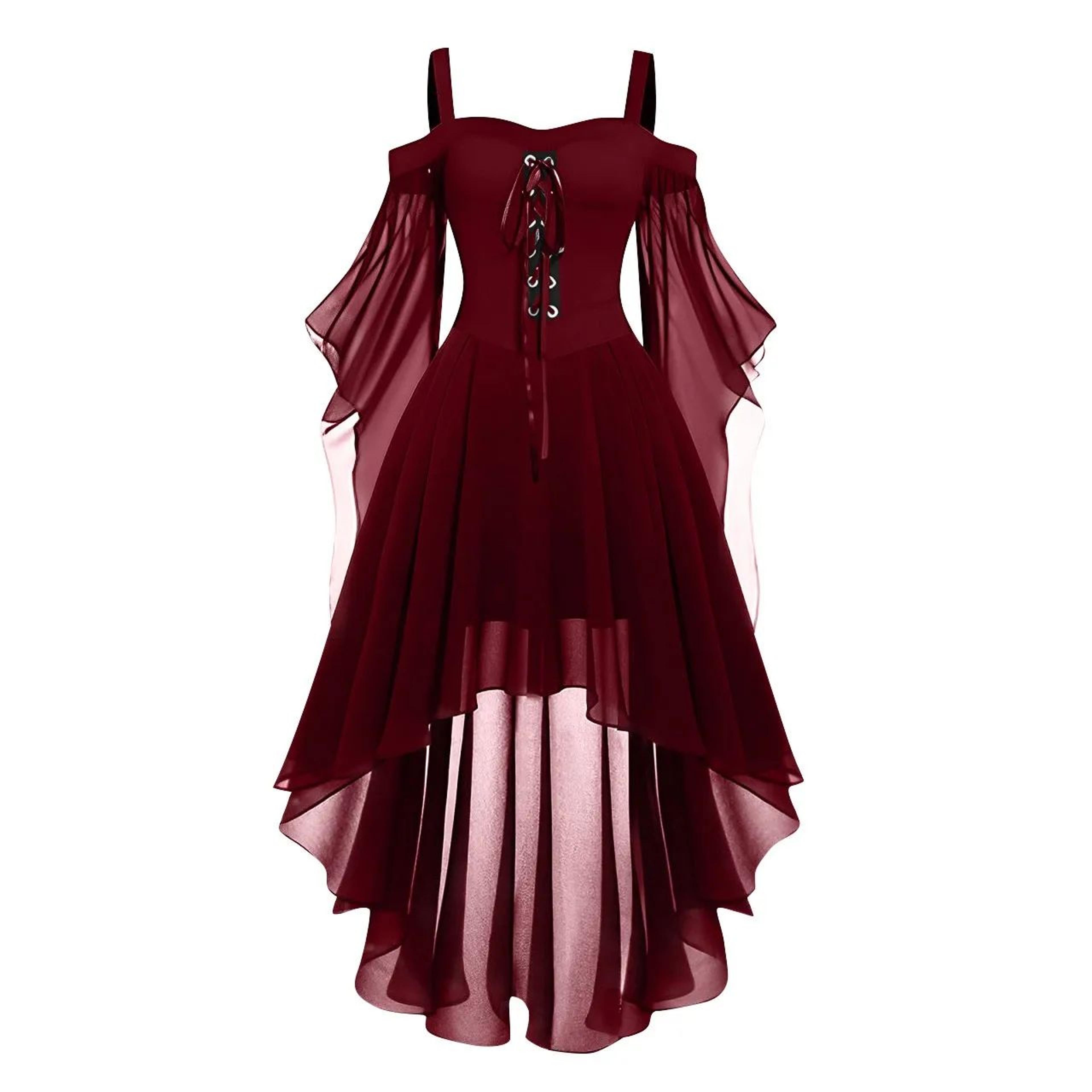 Womens Medieval Witch Dress  Plus Size Gothic Halloween Costume With Cold Shoulder Butterfly Sleeve 7