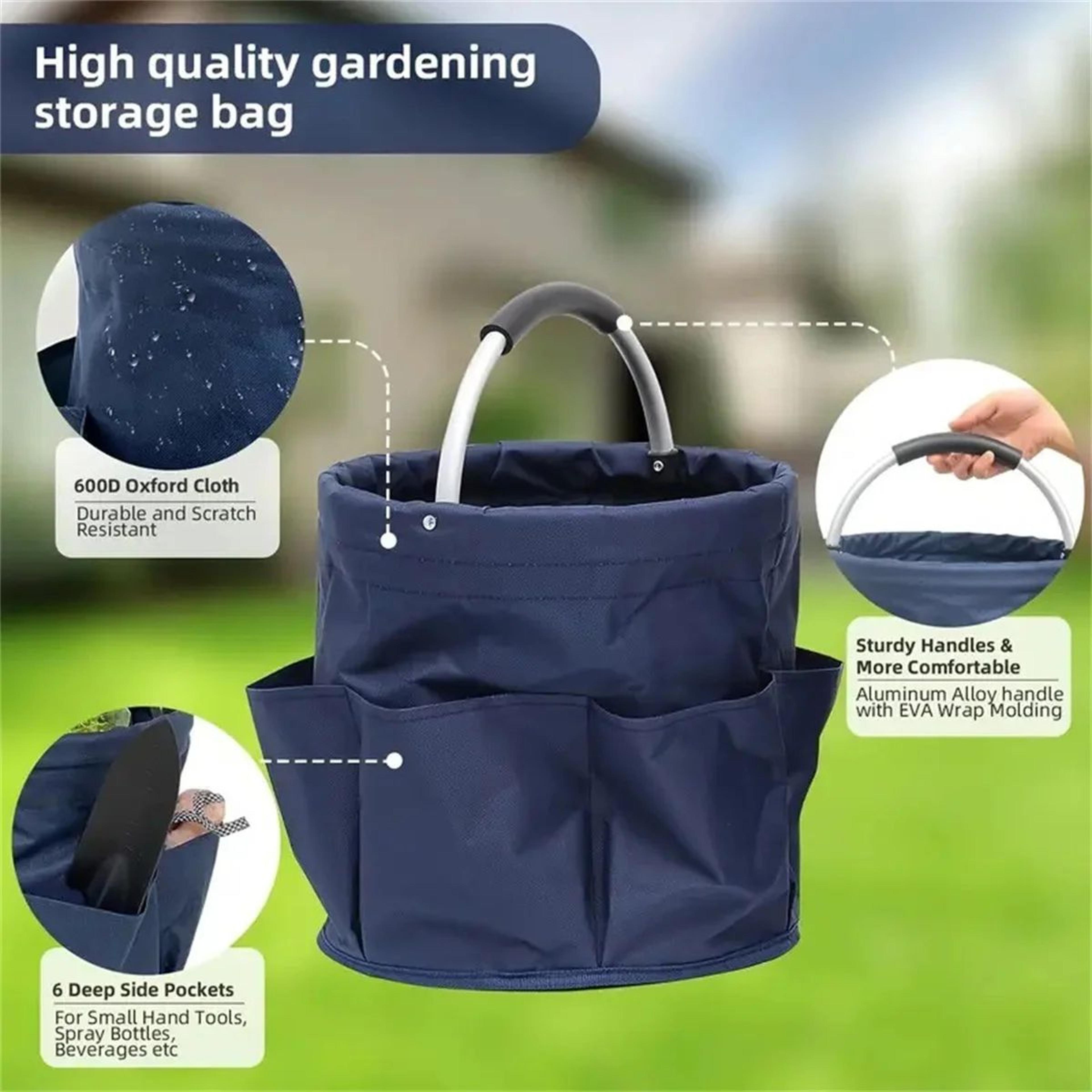 portable foldable storage basket – fabric picnic, garden tool, travel toiletry & outdoor hand carry organizer basket