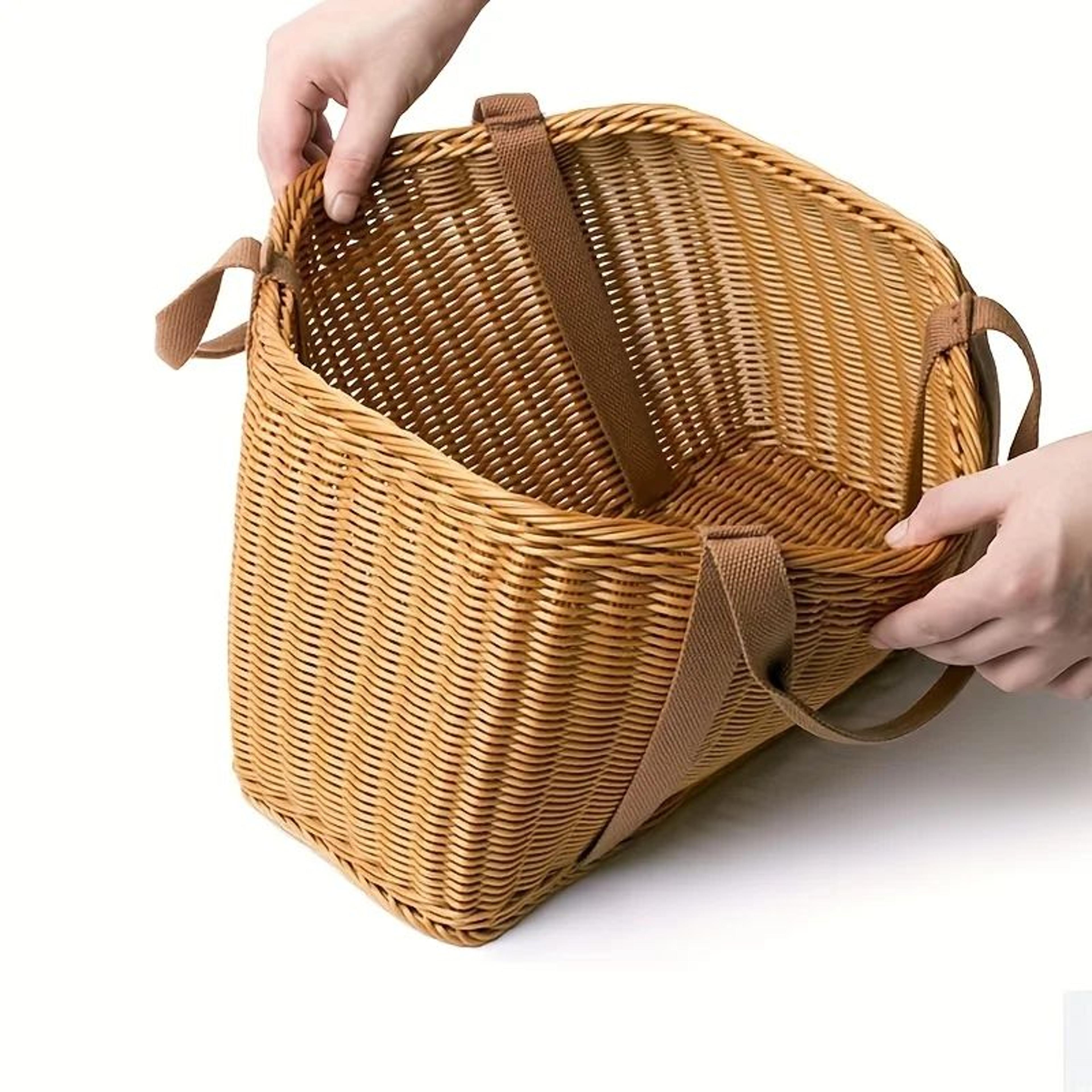 Large Handwoven Storage Basket  Plant Fiber  Plastic Lidded Organizer For Shelves Shopping Home  Ou 3
