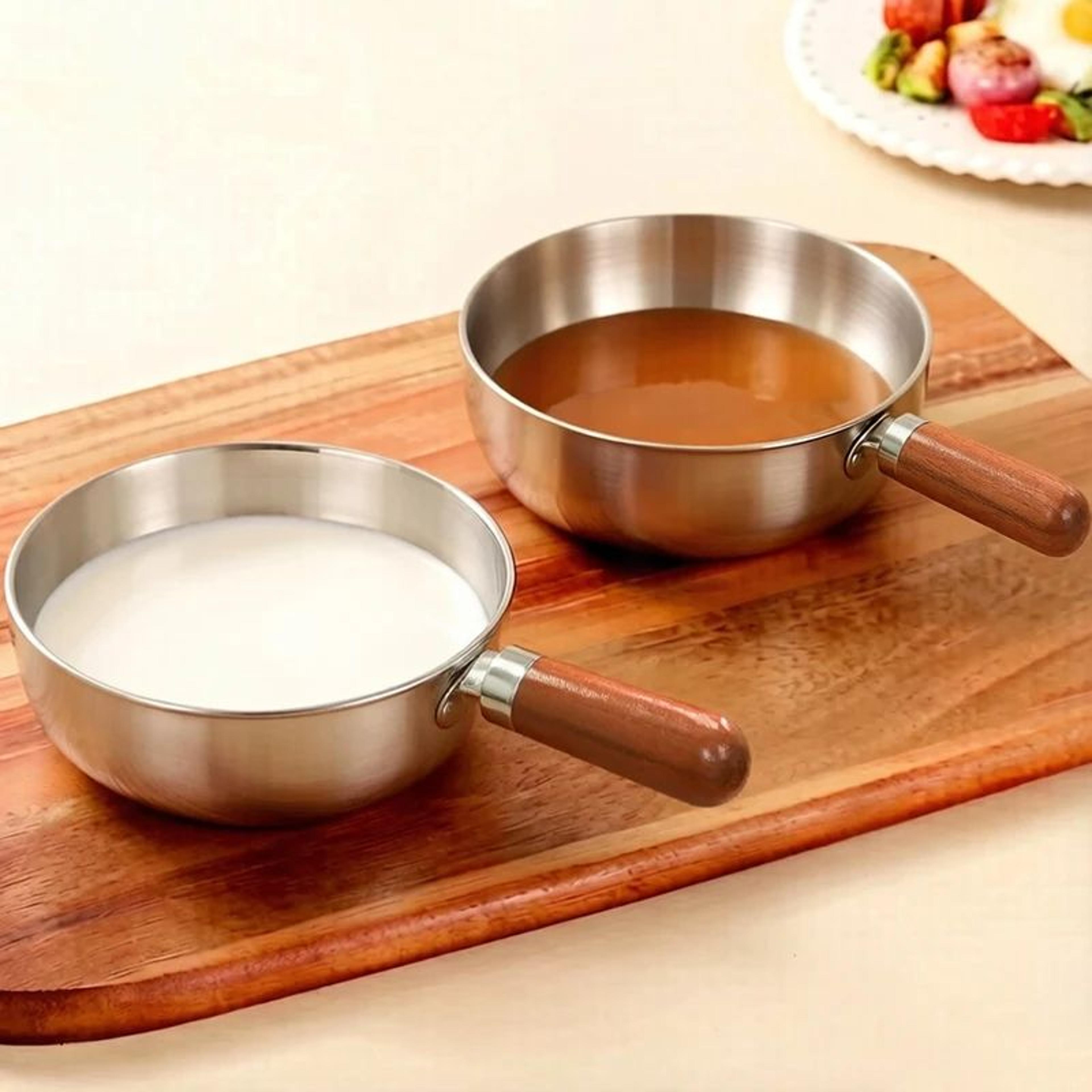 Stainless Steel Milk Pot  Induction Compatible Saucepan With HeatResistant Wooden Handle NonSlip Ba 2