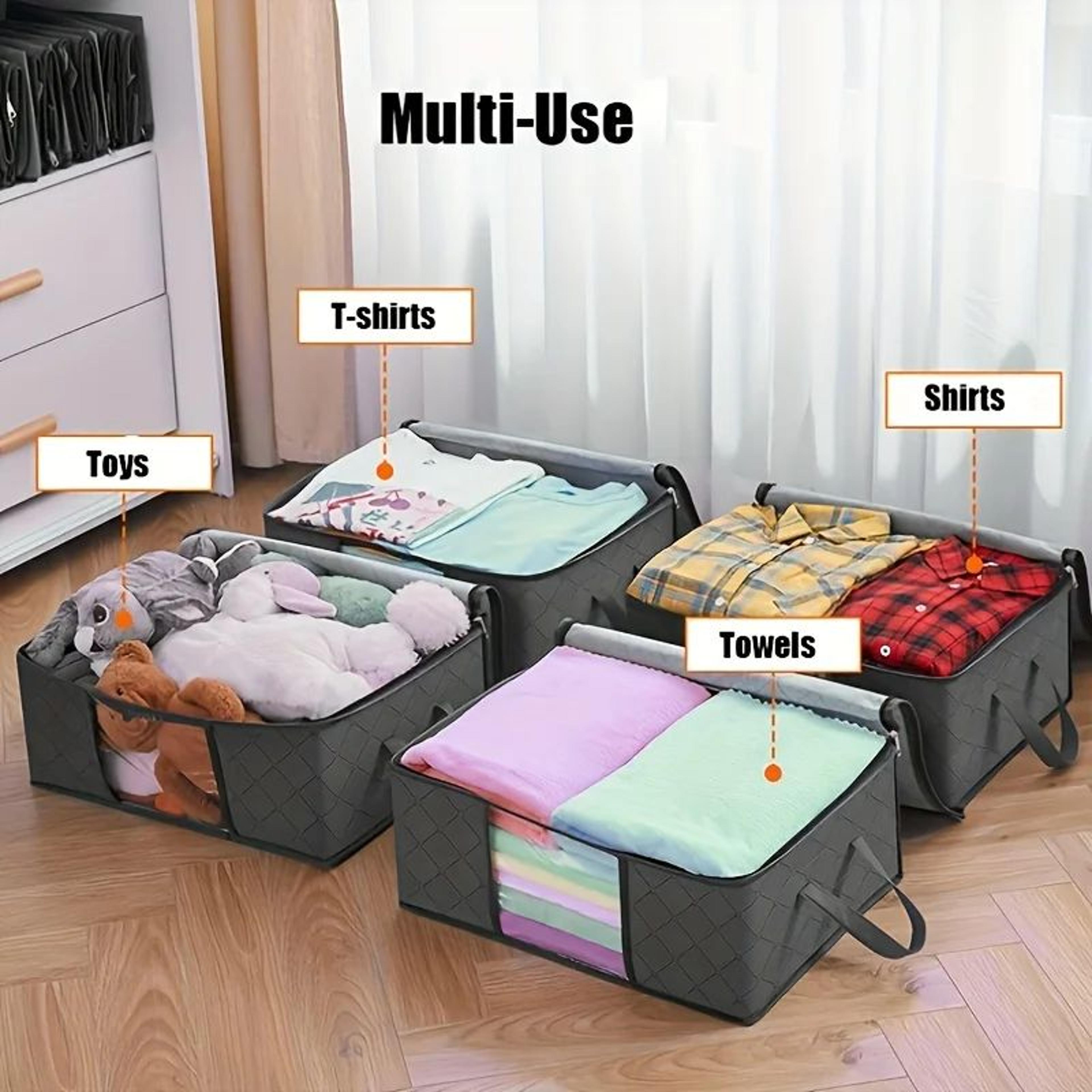 35L Foldable Fabric Storage Bags  Quilted NonWoven Organizer Boxes With Clear Windows For Clothes B 4
