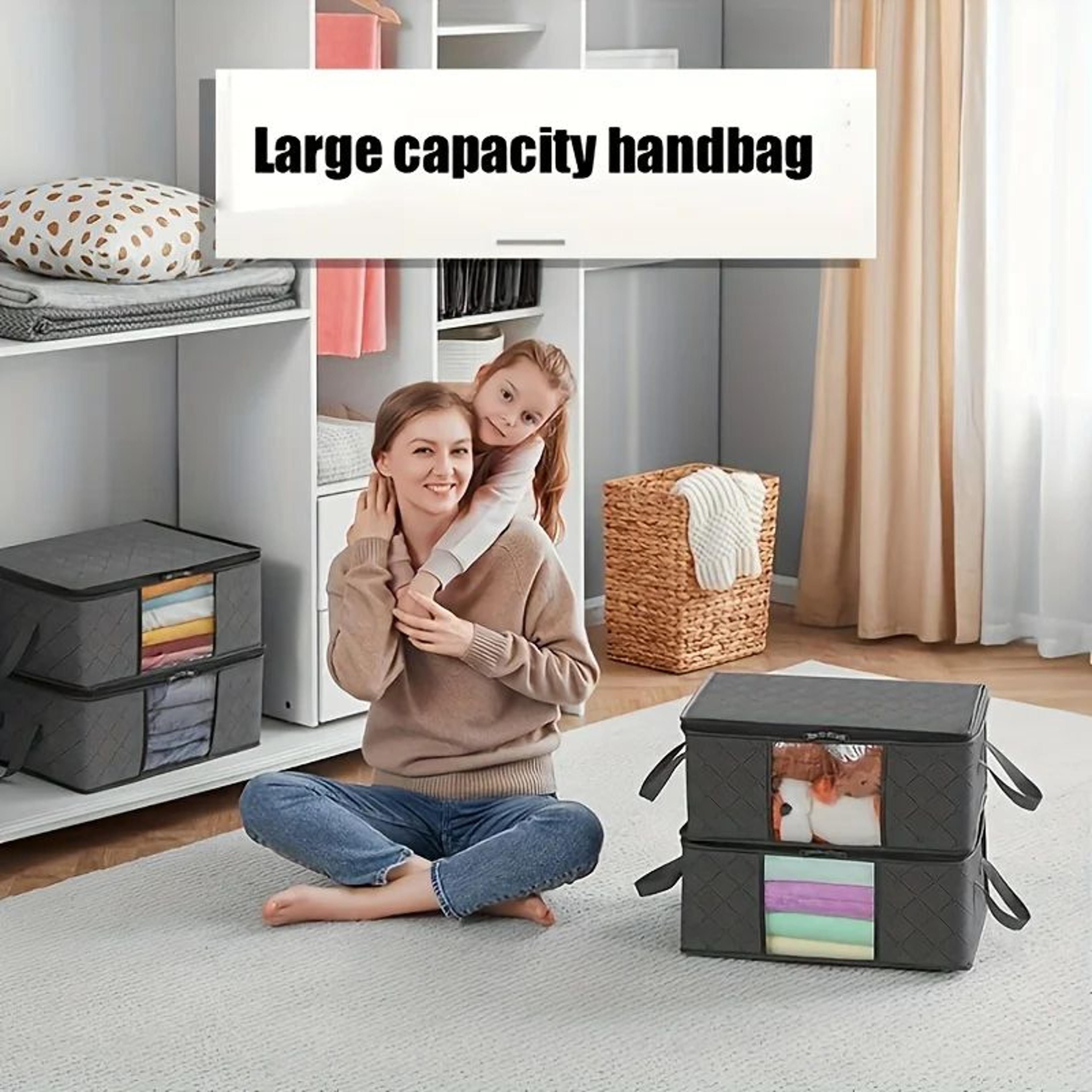 35L Foldable Fabric Storage Bags  Quilted NonWoven Organizer Boxes With Clear Windows For Clothes B 3