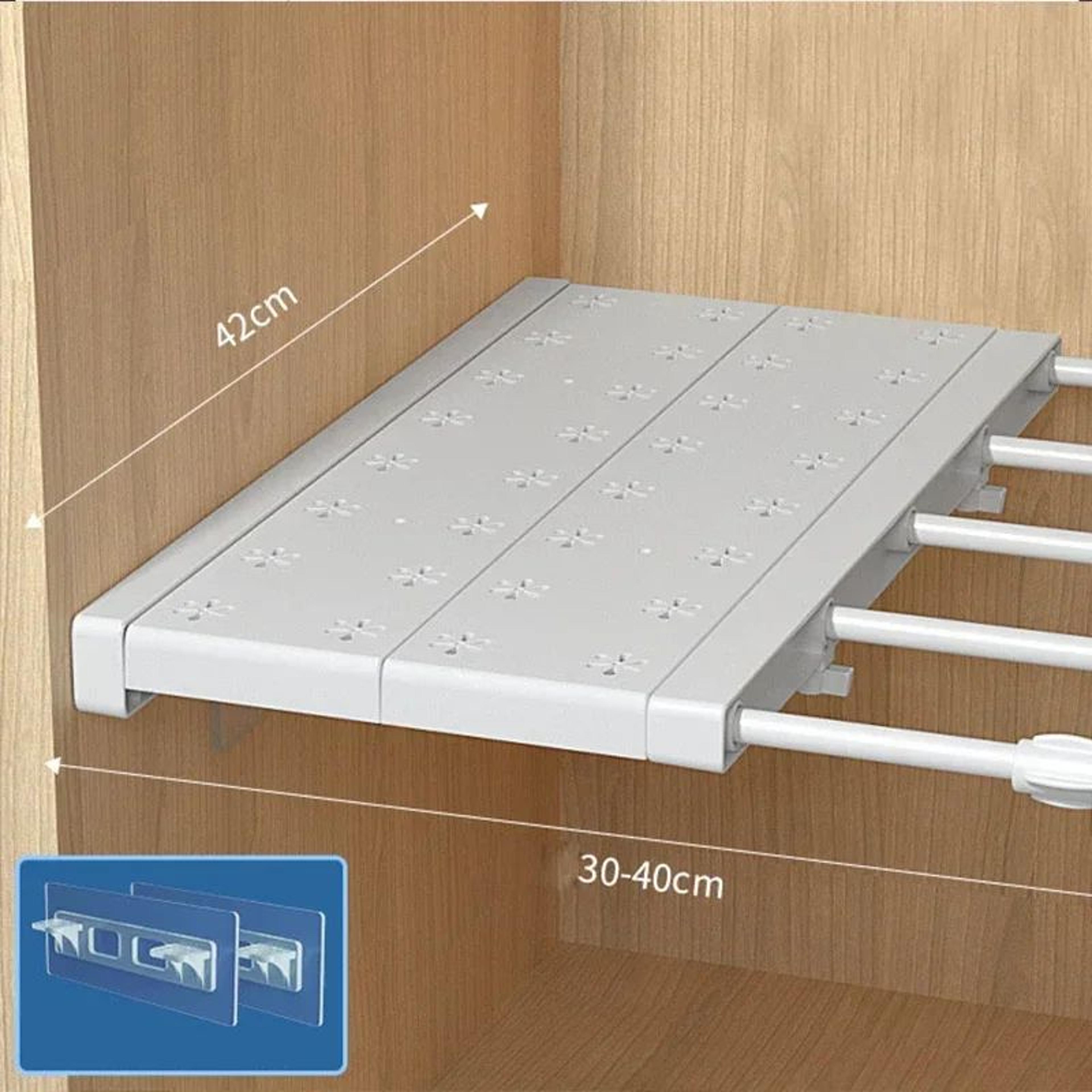 PunchFree Expandable Storage Divider  Retractable Plastic Tension Shelf For Wardrobe Kitchen Bathro 6