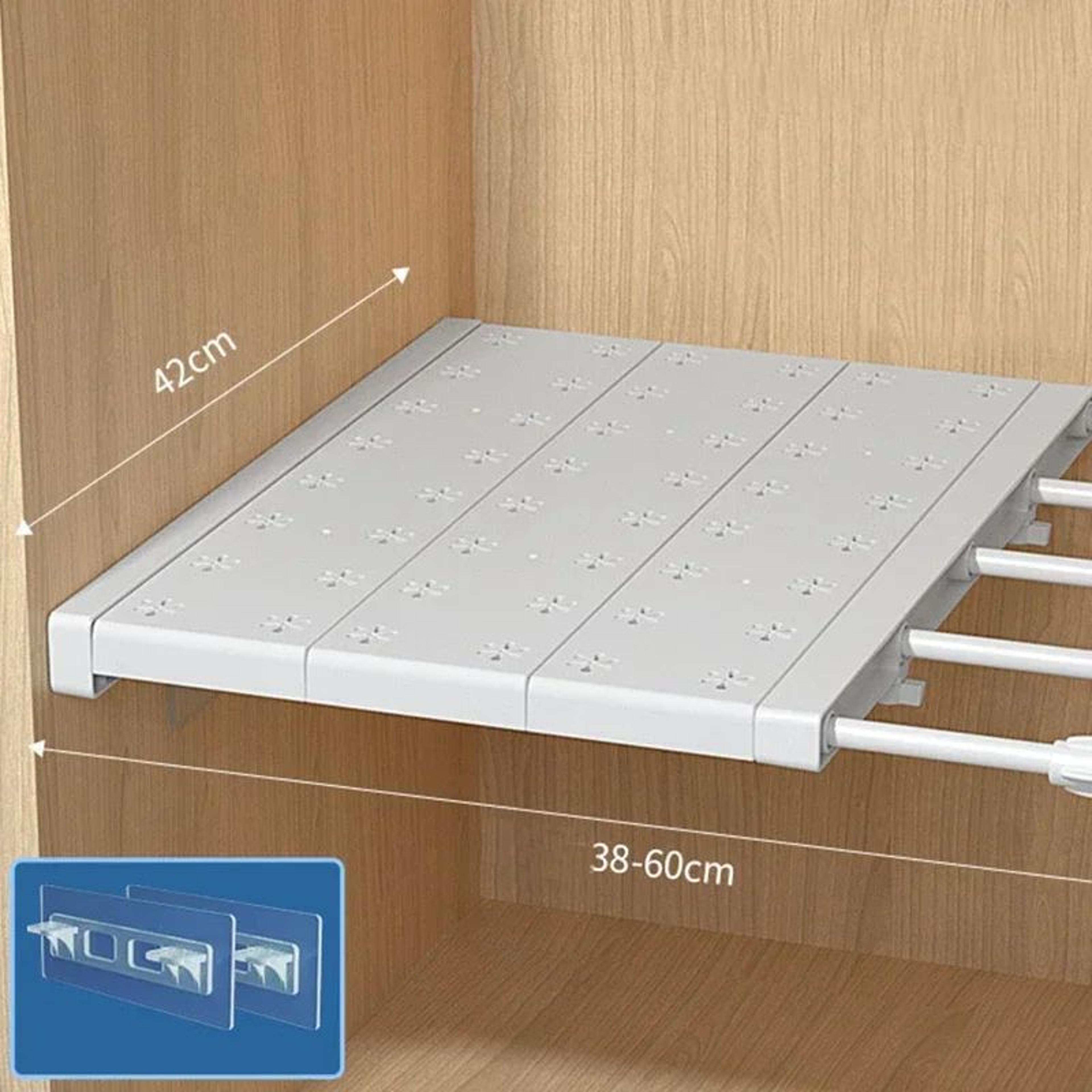 PunchFree Expandable Storage Divider  Retractable Plastic Tension Shelf For Wardrobe Kitchen Bathro 7