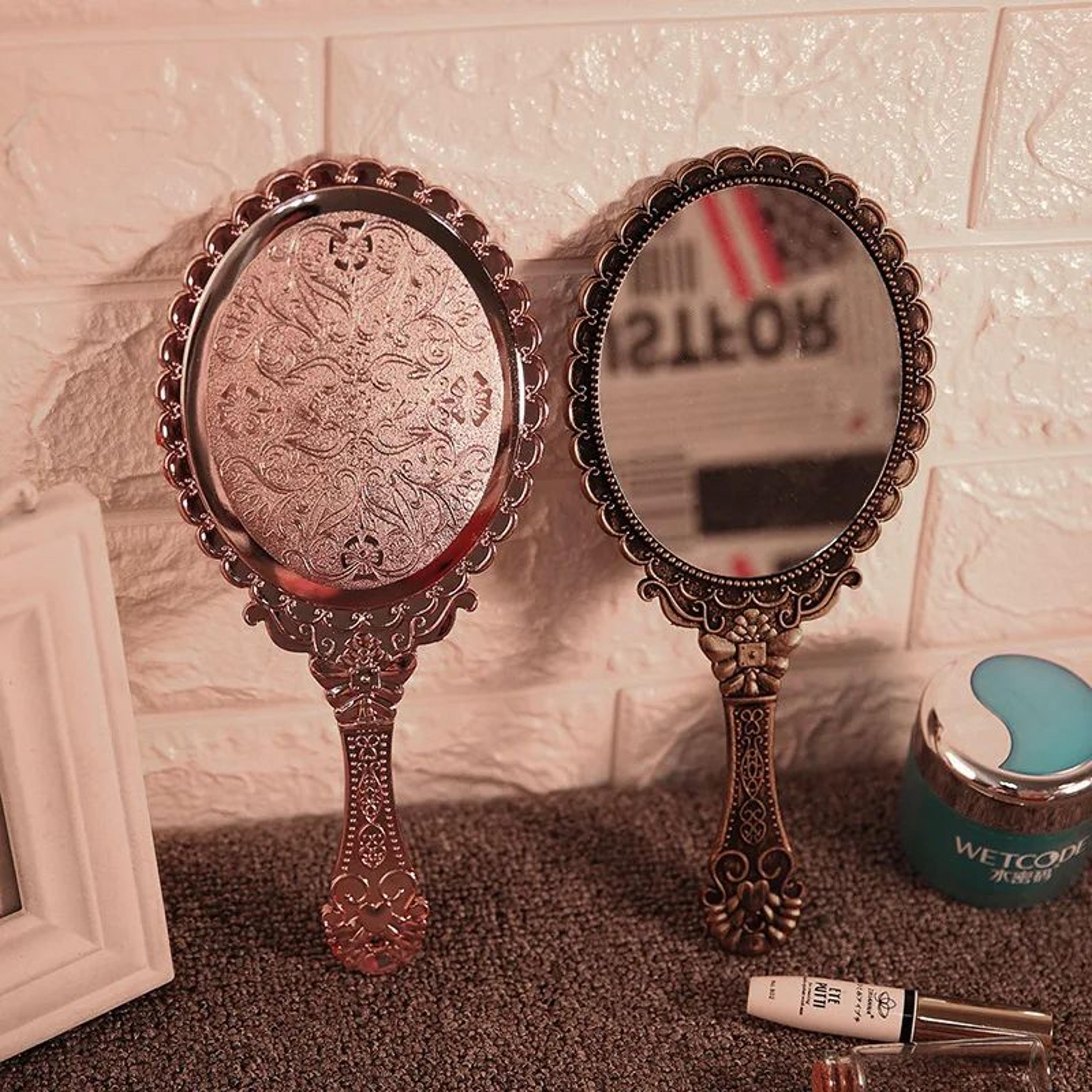 Vintage Handheld Makeup Mirror  European Oval Glass Cosmetic Mirror With Ornate ABS Handle For Beau 3