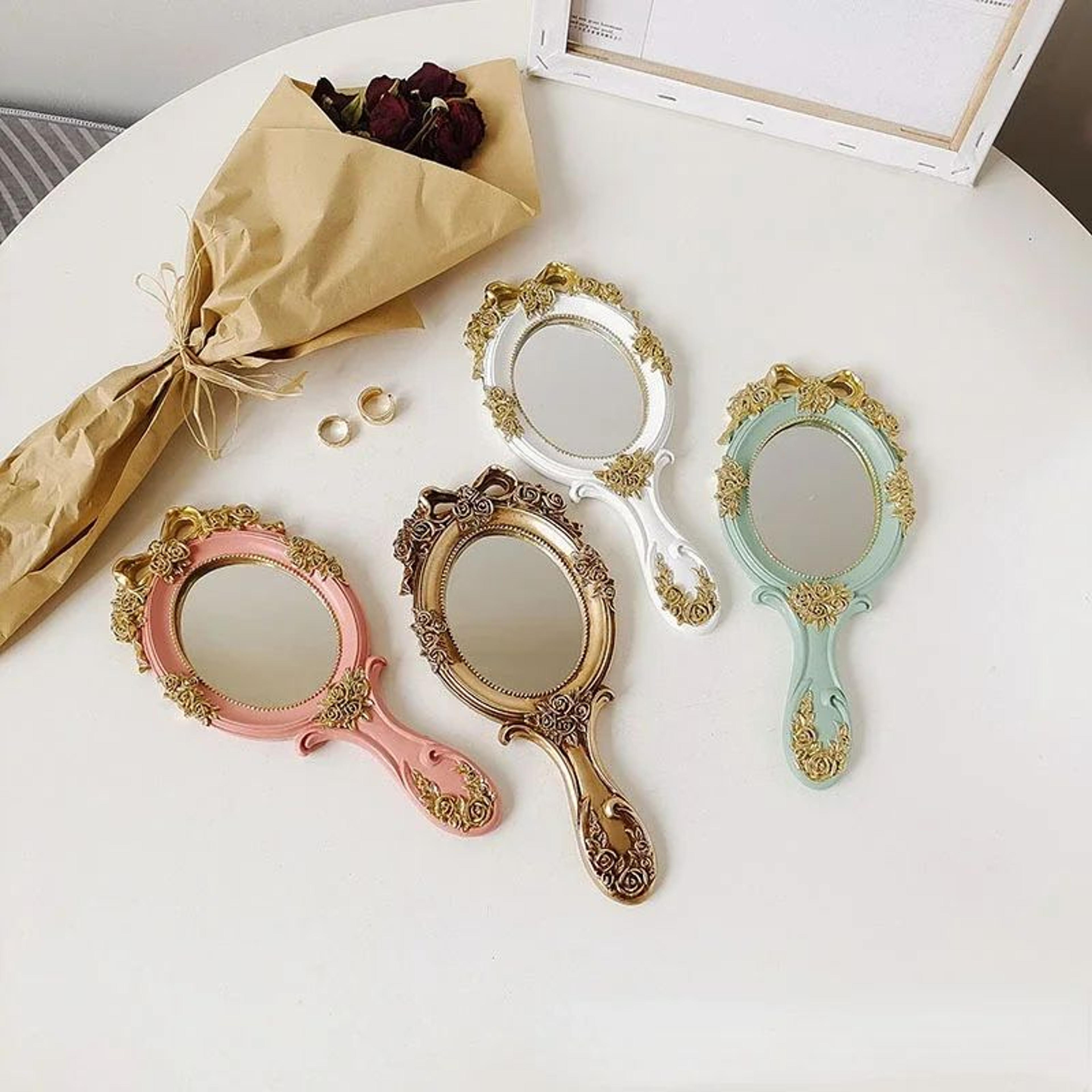 Cute Vintage Handheld Vanity Mirror Resin Makeup Mirror With Handle For Girls Women  Princess Gifts 2