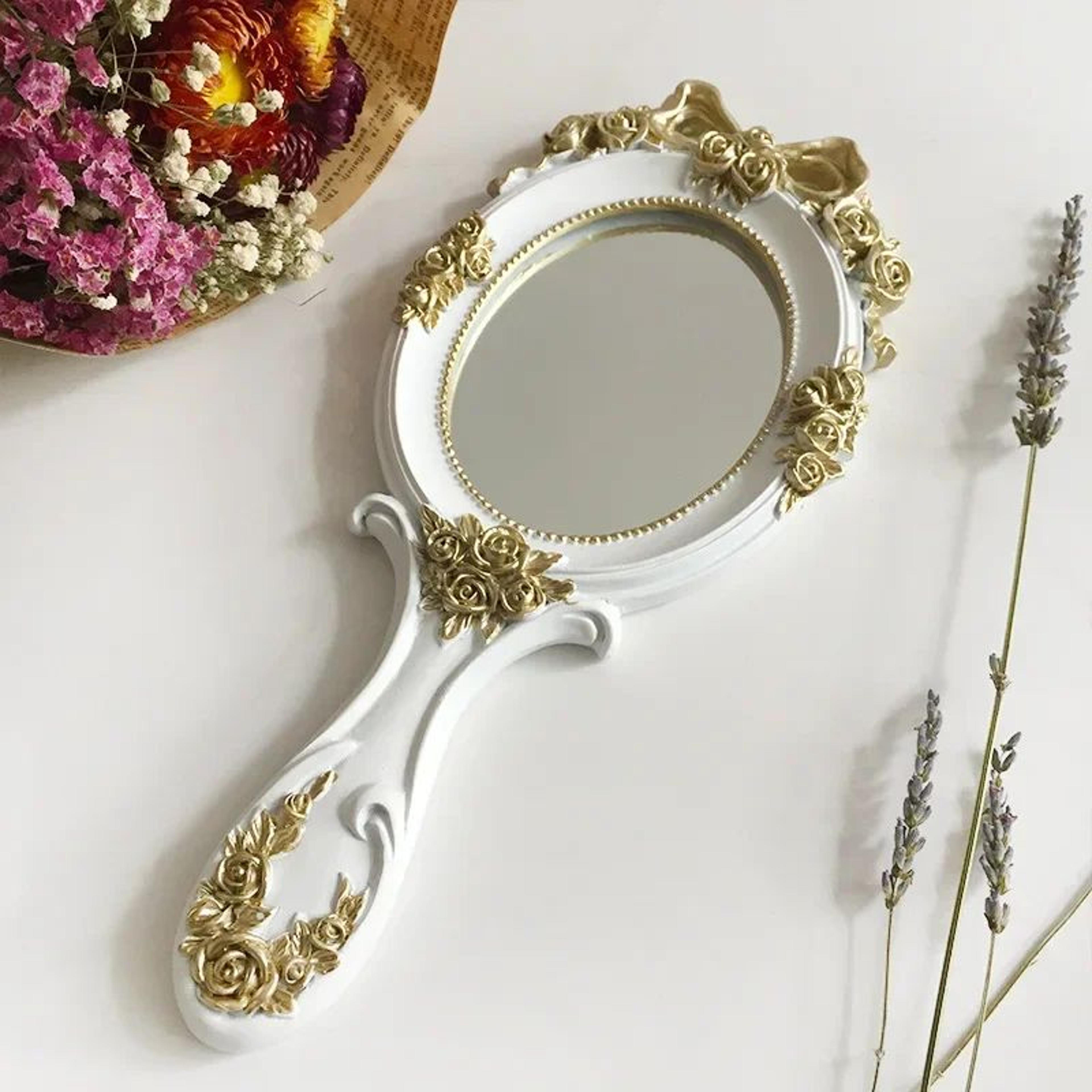 Cute Vintage Handheld Vanity Mirror Resin Makeup Mirror With Handle For Girls Women  Princess Gifts 8