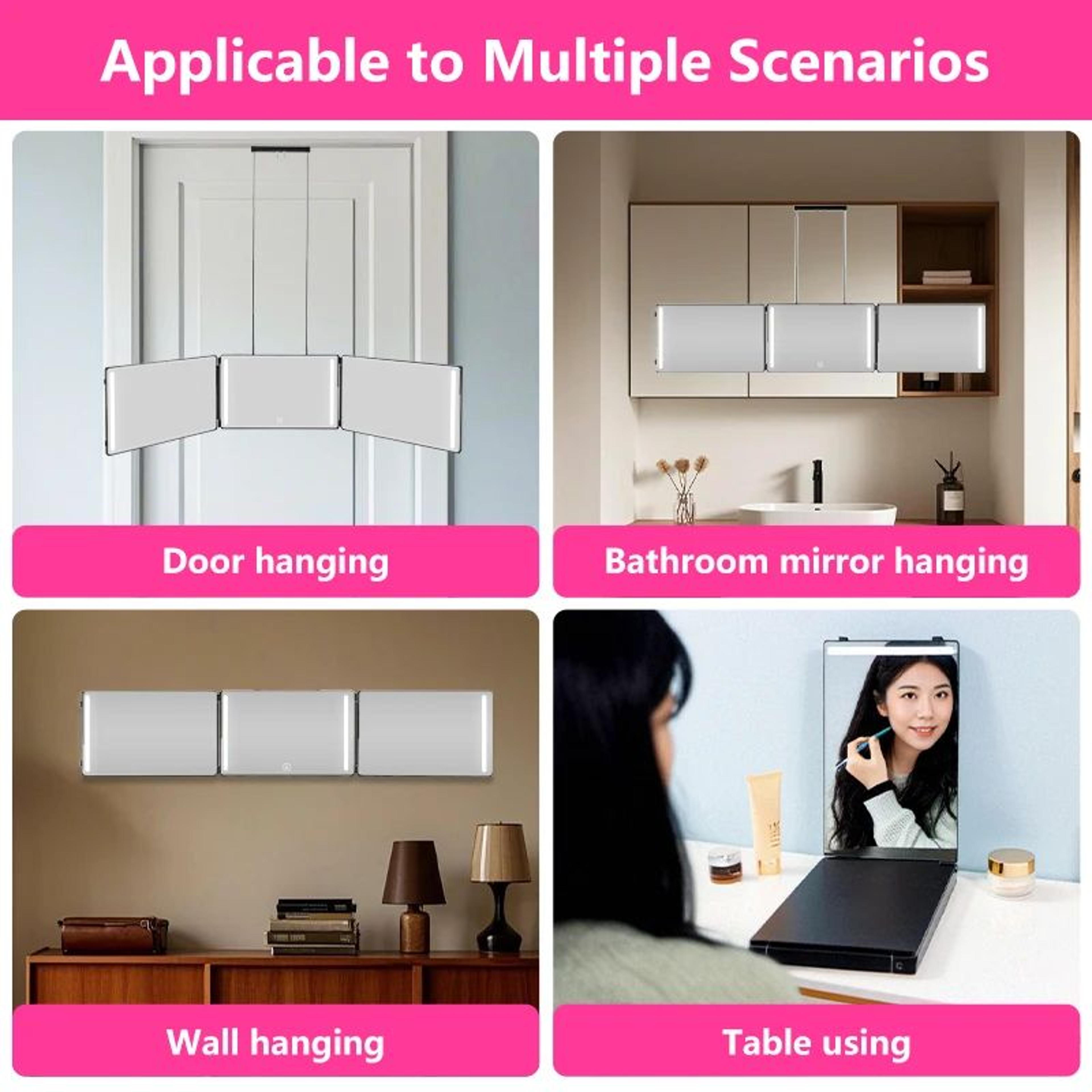 Trifold Haircut Mirror  Adjustable Hook Portable Folding Mirror For Self Hair Cutting Shaving  Styl 3