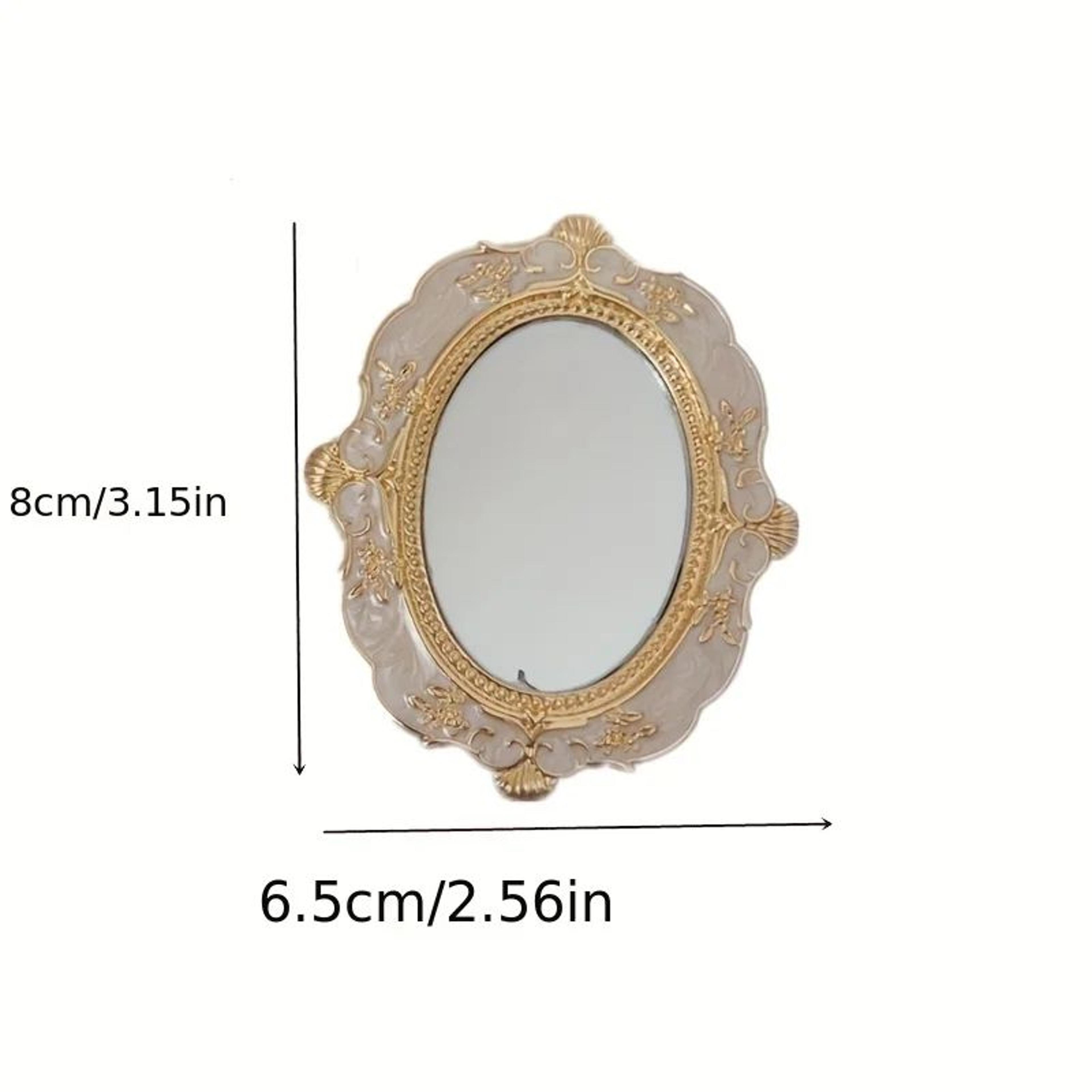 Vintage Floral Hand Mirror  Metal Frame Glass Vanity Mirror With Palace Style Relief For Makeup Tab 5