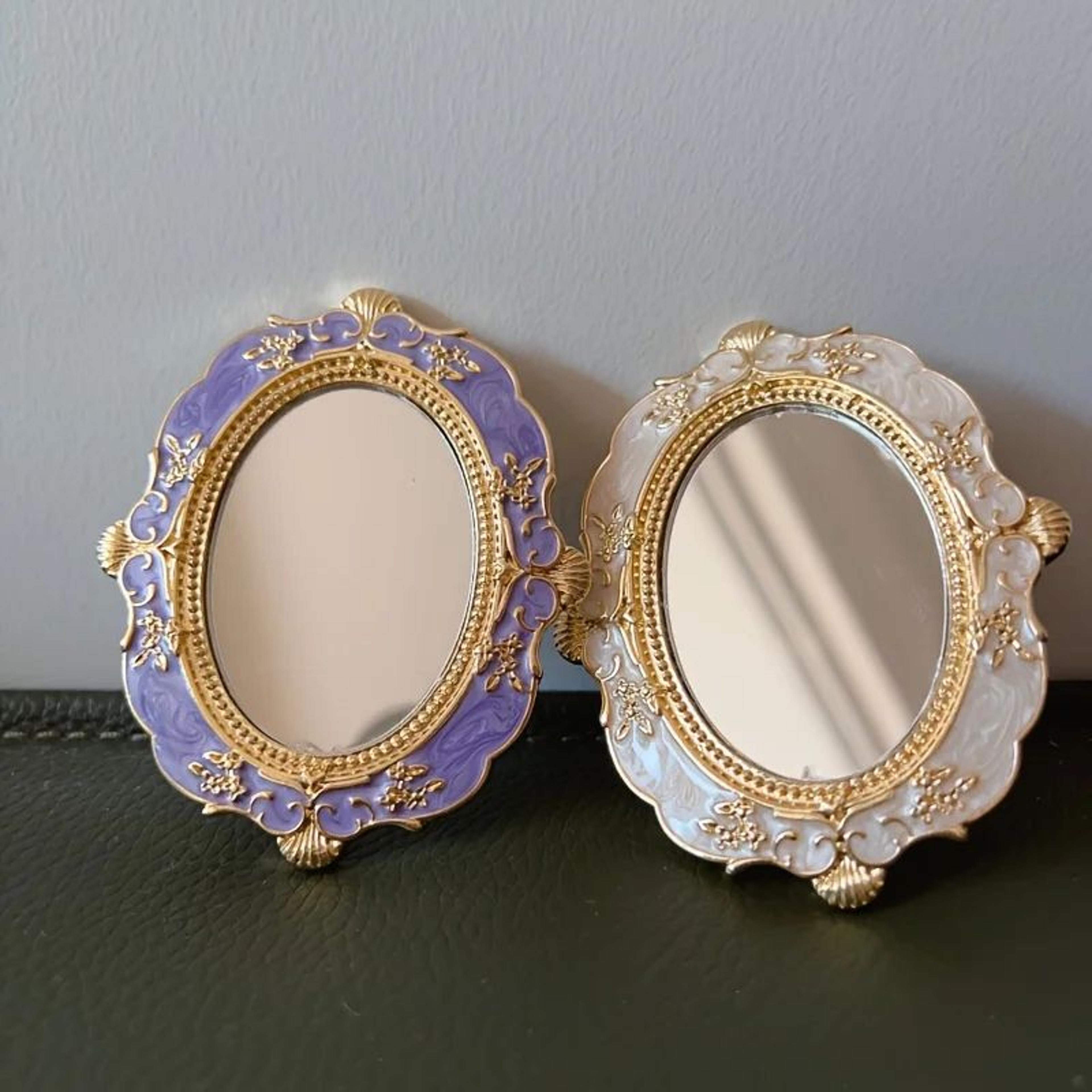 Vintage Floral Hand Mirror  Metal Frame Glass Vanity Mirror With Palace Style Relief For Makeup Tab 3