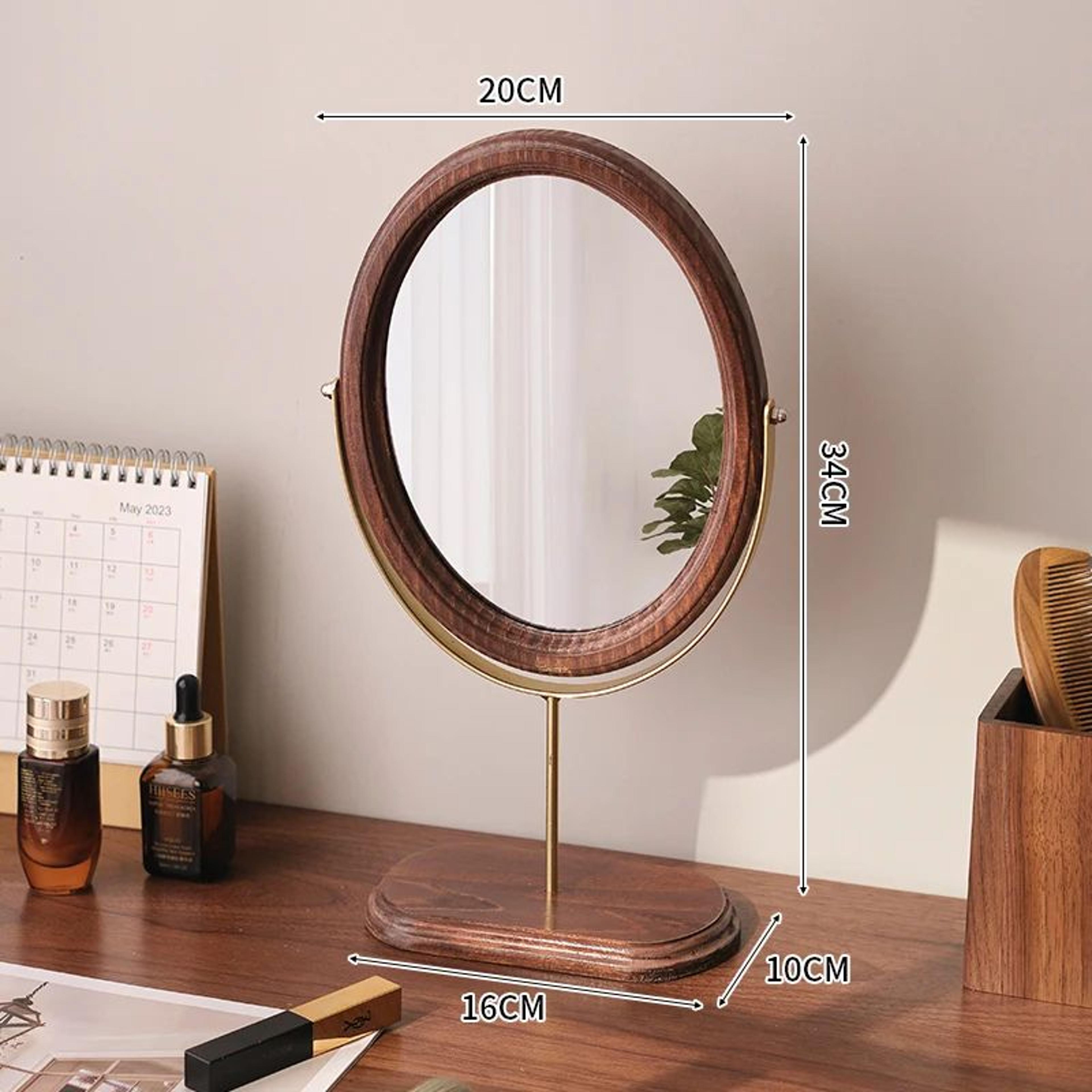 Wooden Oval Desktop Vanity Mirror  Retro Makeup Mirror For Bedroom Dorm Room Dresser  Tabletop Beau 5