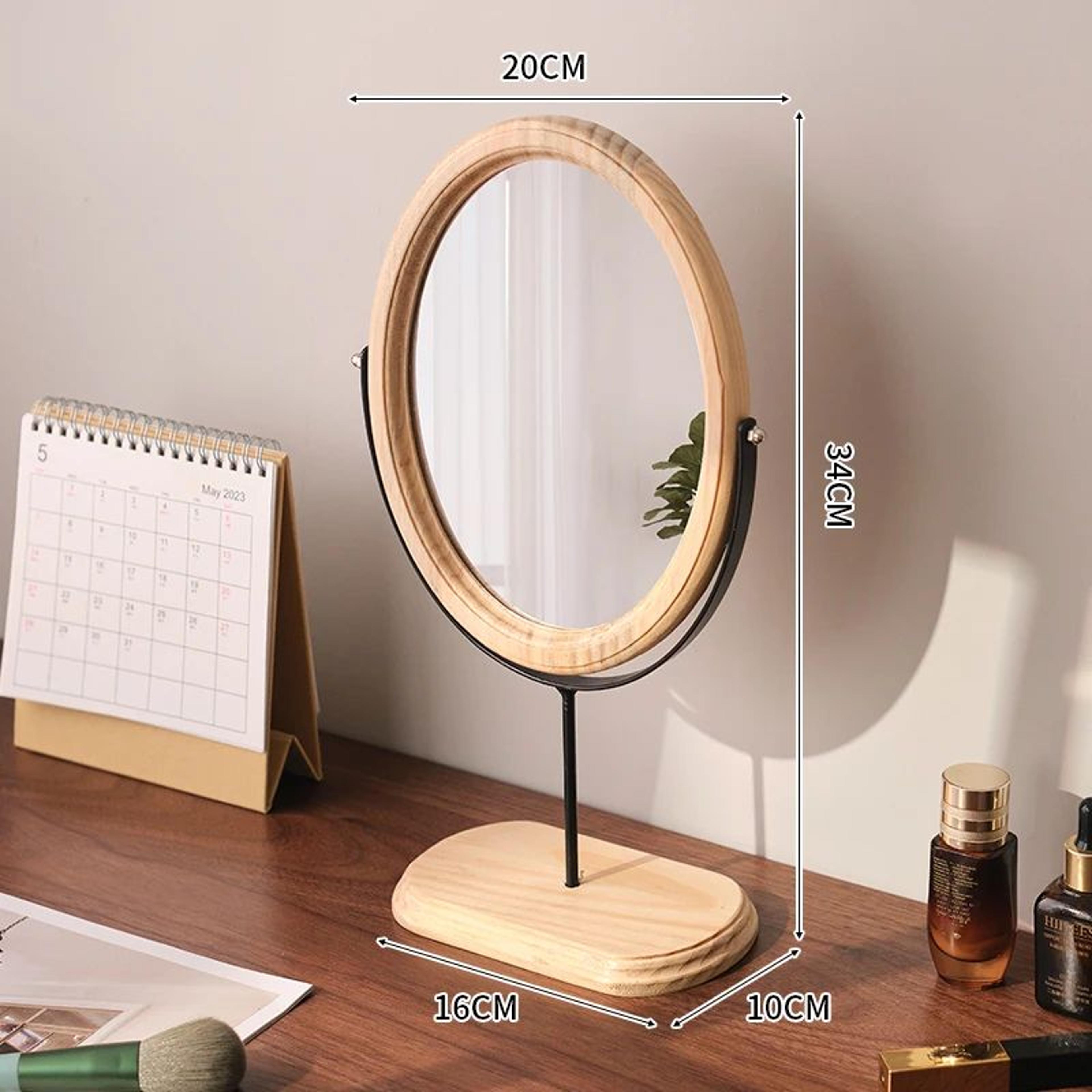 Wooden Oval Desktop Vanity Mirror  Retro Makeup Mirror For Bedroom Dorm Room Dresser  Tabletop Beau 8