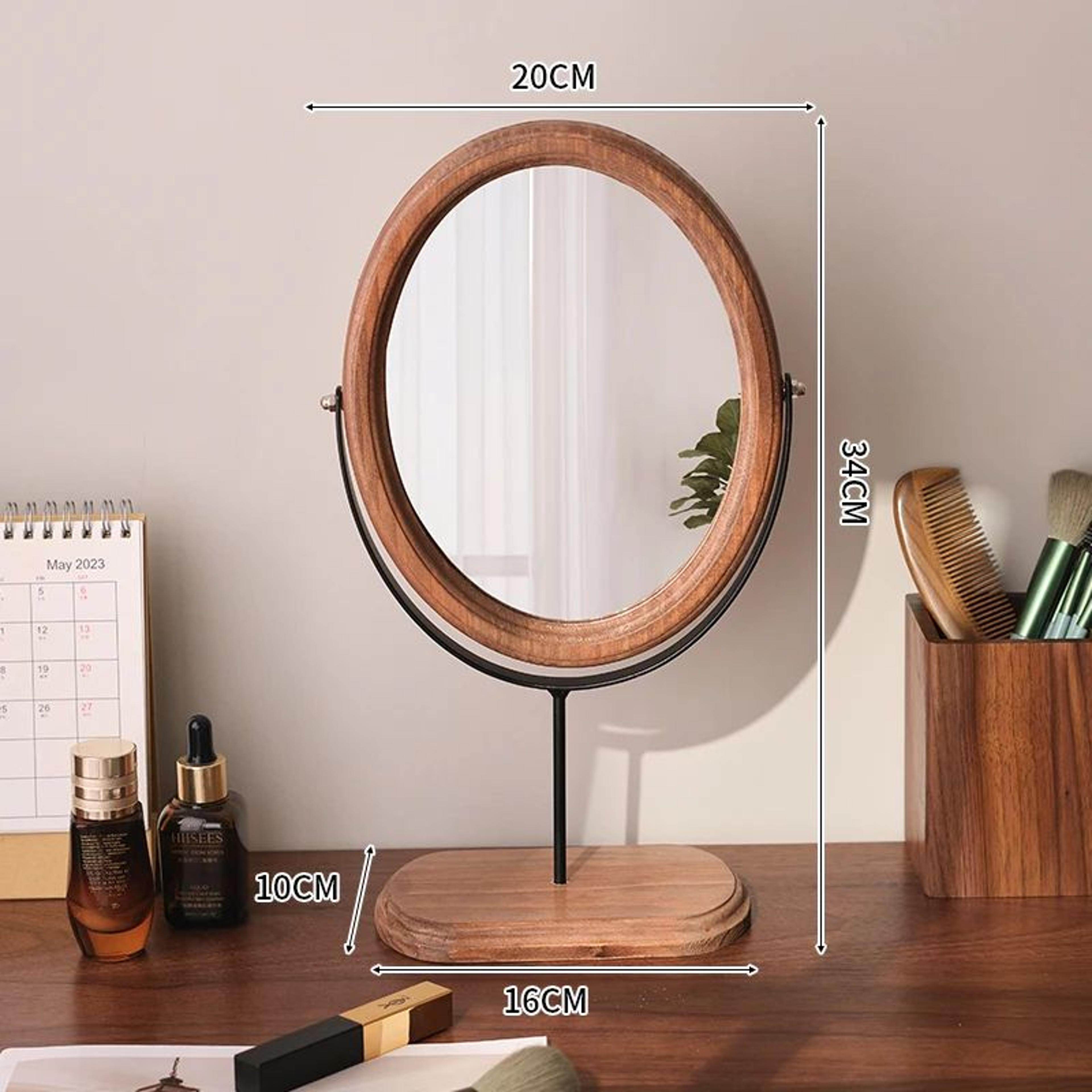 Wooden Oval Desktop Vanity Mirror  Retro Makeup Mirror For Bedroom Dorm Room Dresser  Tabletop Beau 10