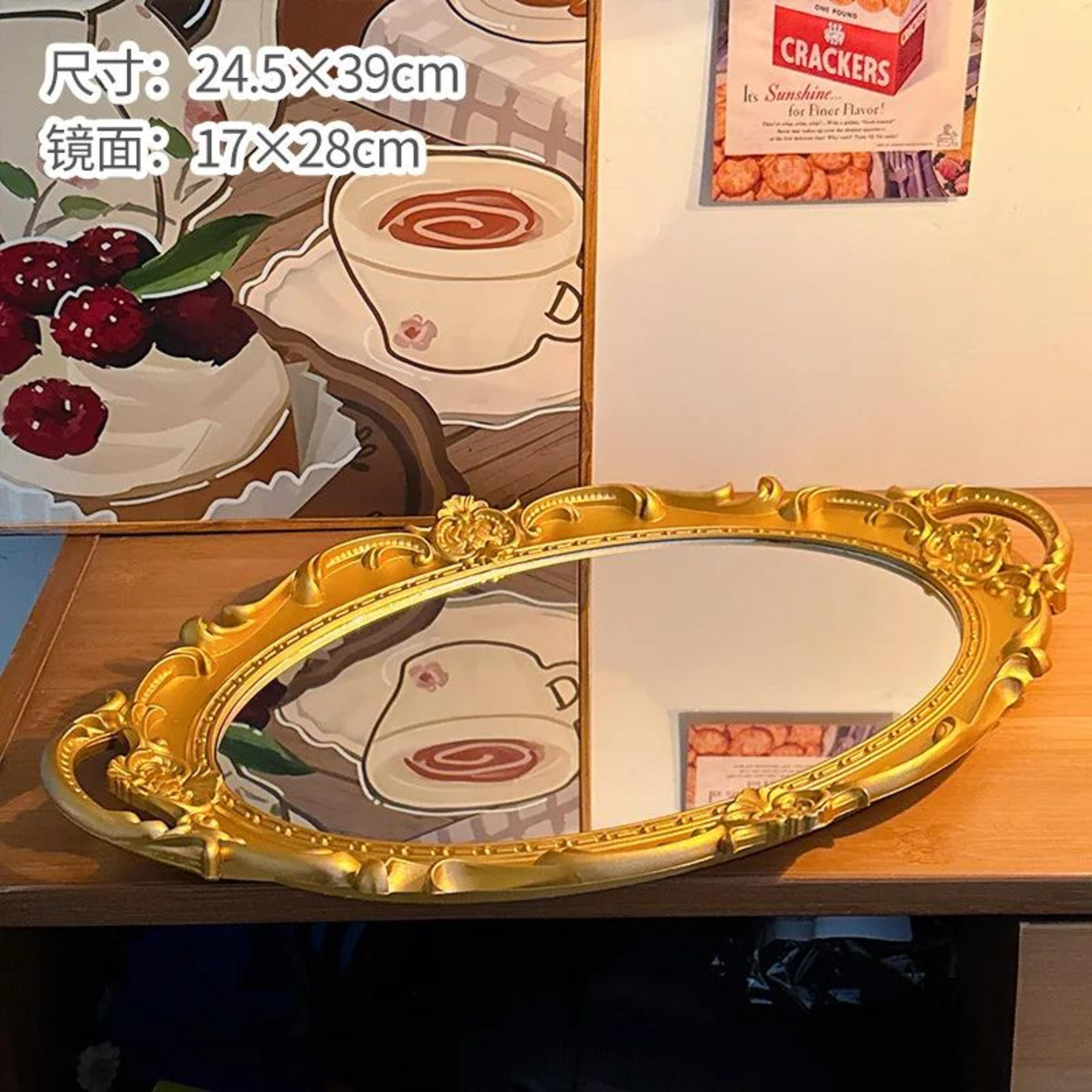 French Retro Desktop Makeup Mirror  Vintage Vanity Decor With Jewelry Storage Tray For Bedroom Dres 8
