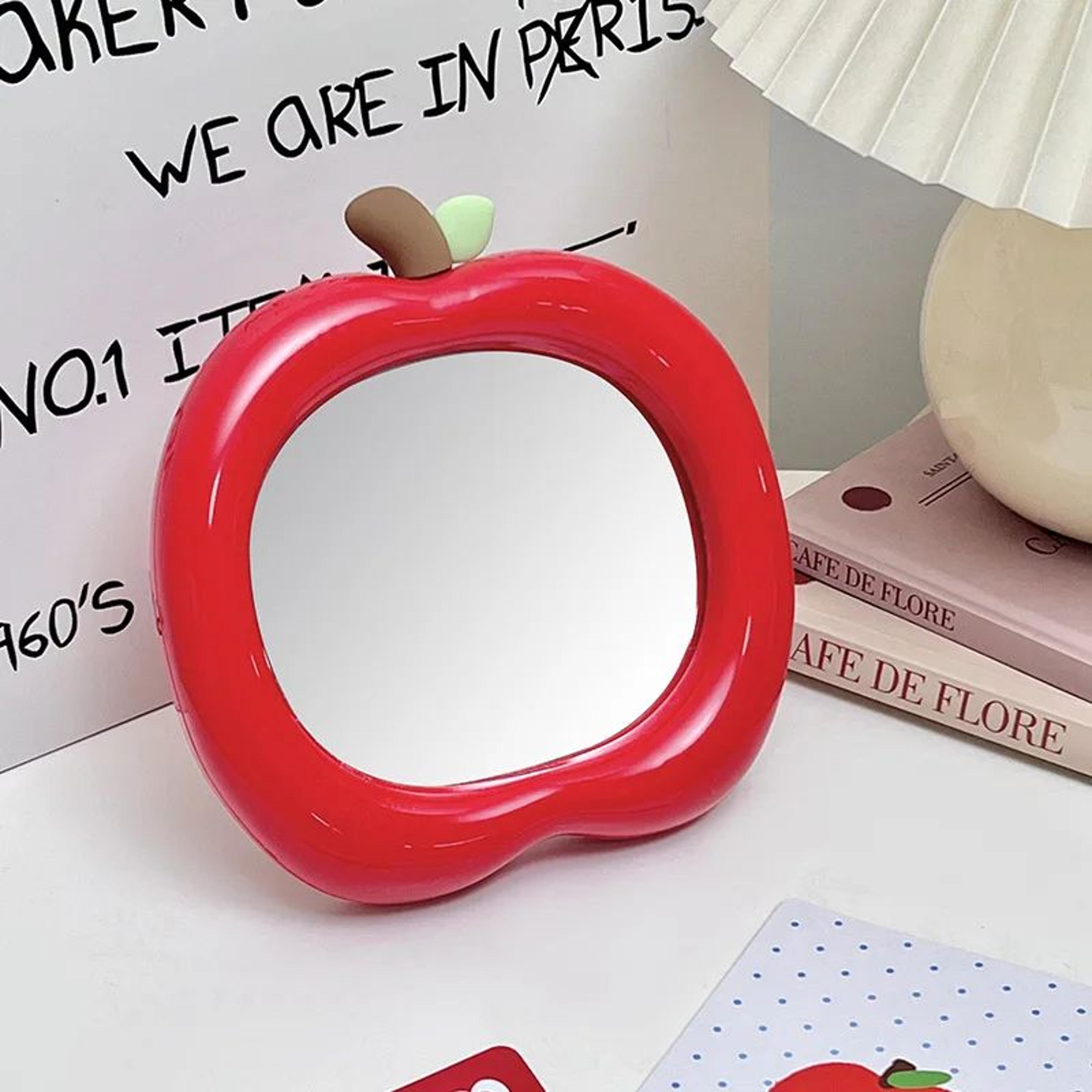 Apple Shape Desktop Makeup Mirror  Foldable Portable Vanity Mirror With Stand For Bedroom Dorm Desk 7